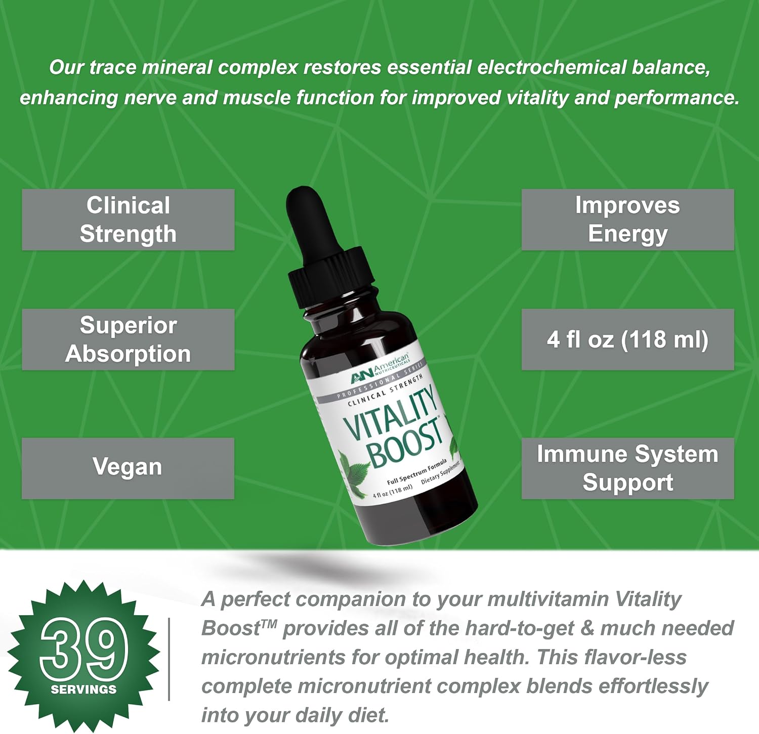 American Nutriceuticals - Vitality Boost Fulvic Acid w/Trace Mineral Drops - Multimineral Supplement -Rich in Amino Acids – Improves Energy Function