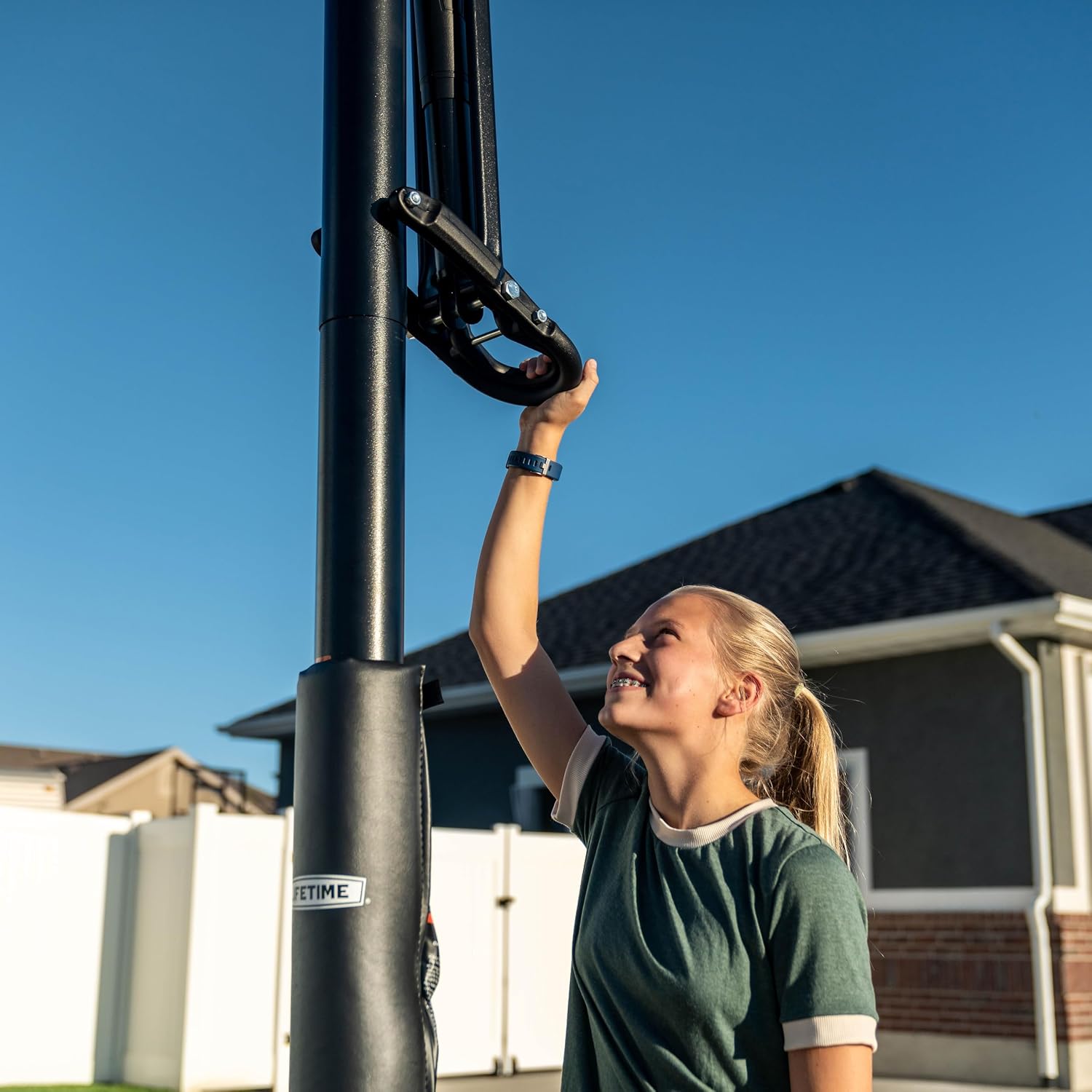 Lifetime 71281 In Ground Power Lift Basketball System, 52 Inch Shatterproof Backboard