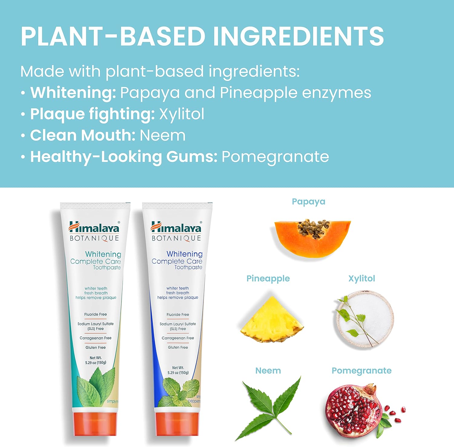 Himalaya Botanique Whitening Complete Care Toothpaste, Teeth Whitening, Fights Plaque, Fluoride Free, No Artificial Flavors, SLS Free, Cruelty Free, Foaming, Simply Mint Flavor, 5.29 Oz, 4 Pack