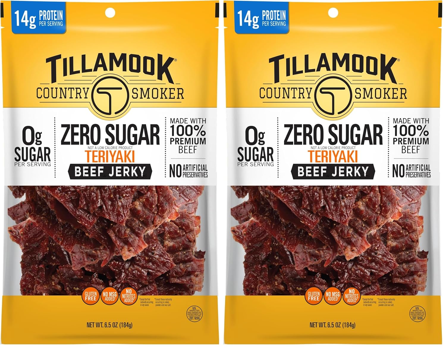 Tillamook Country Smoker Zero Sugar Original Beef Jerky Sticks, 6.5 Oz, 14g Protein, Real Hardwood Slow-Smoked, High Protein, Low Carb Meat Snacks, Keto-Friendly, 0g Sugar & Total Carbs