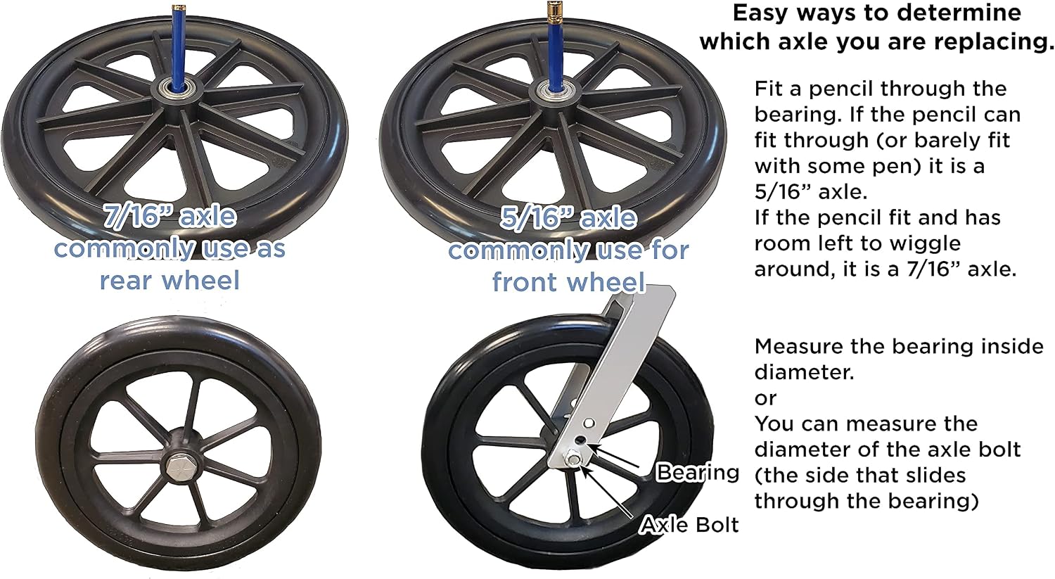 Caster Wheel, Hard Rubber Tire, 8" x 1"- 2 3/8" Hub Width, Fits Most Sunrise, Medline, Drive, Invacare, E&J, Guardian
