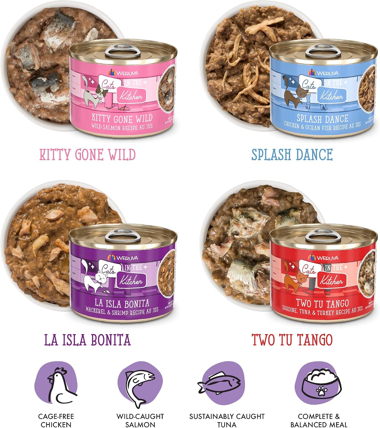 Weruva Cats in the Kitchen, Kitchen Cuties Variety Pack, Wet Cat Food, 3.2oz Can (Pack of 12)