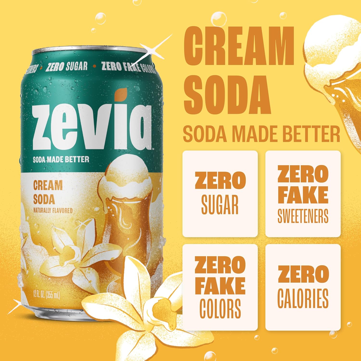 Zevia Zero Calorie Soda, Orange, 12 Ounce Cans (Pack of 6)