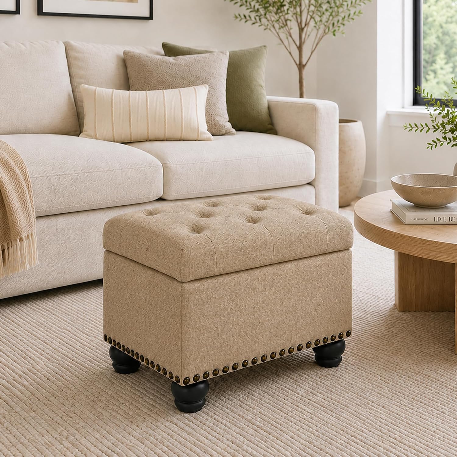 Convenience Concepts Designs4Comfort 5th Avenue Storage Ottoman 24" - Contemporary Foot Stool and Seat with Hinged Lid for Living Room, Dining Room, Office, Den, Espresso Faux Leather