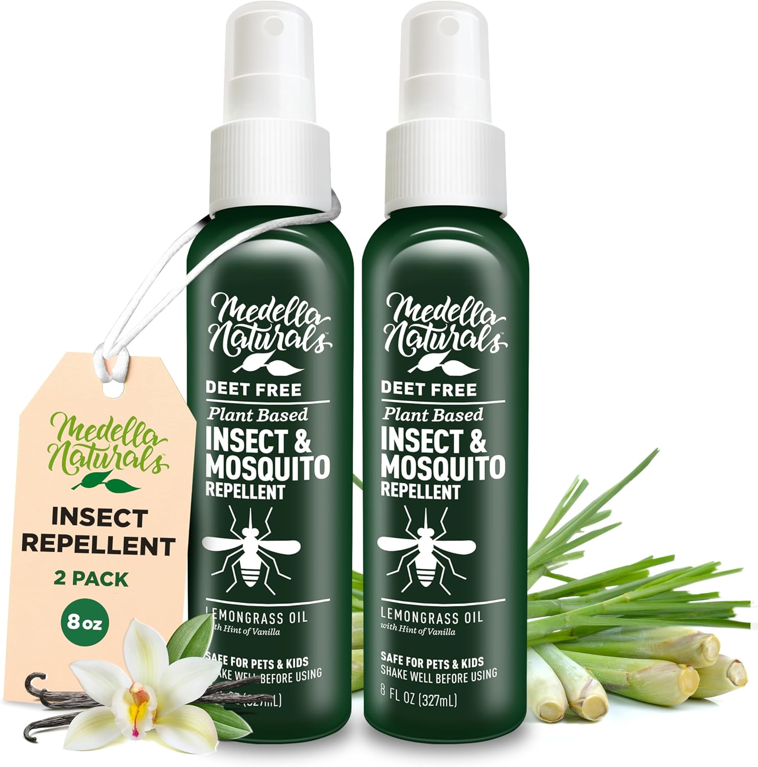 Deet-Free Insect & Mosquito Repellent – Nice Smelling, Pack of 2 (8 oz) | Insect Repellent with Lemongrass Oil Safe for Pets and Kids – Bug Spray for Mosquitoes, Gnats, Black Flies, and No-See-ums
