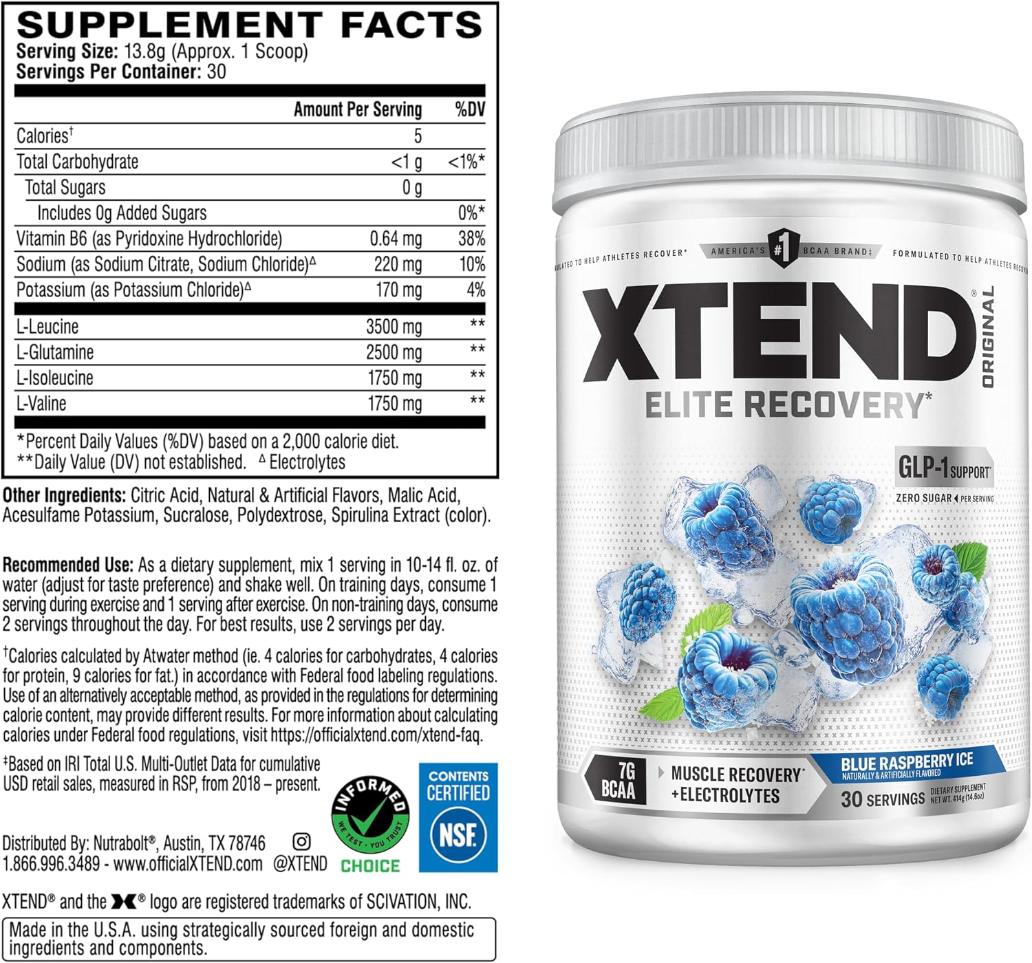 Xtend Original BCAA Powder, 7g BCAAs and 2.5g L-Glutamine for Muscle Recovery Hydration and Lean Muscle, Sugar Free Intra and Post Workout Drink with Electrolytes, Watermelon Explosion, 30 Servings