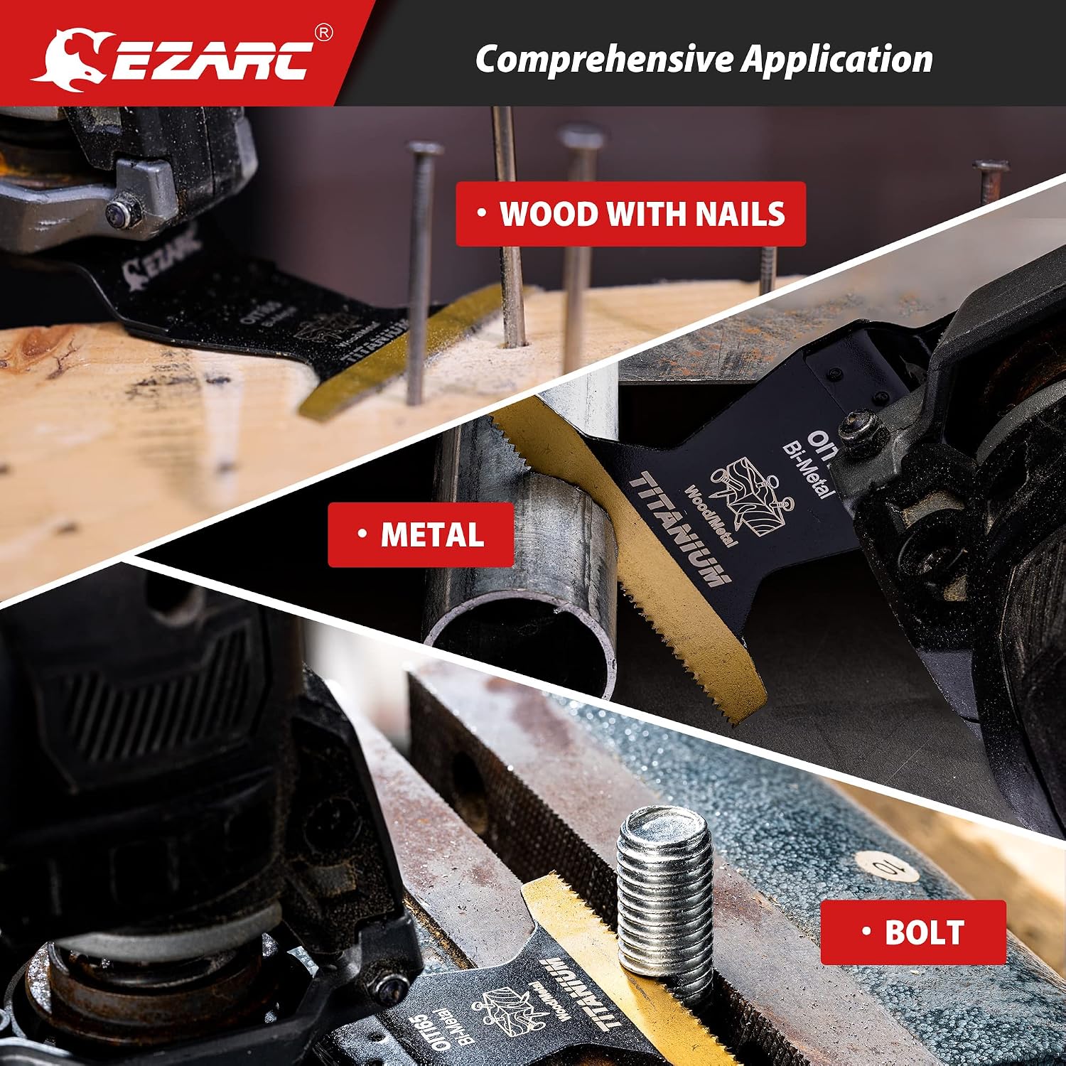 EZARC Titanium Oscillating Tool Blades, Oscillating Multitool Blades for Metal, Wood Nails, Screws Cutting, Plastic, 3 Pack