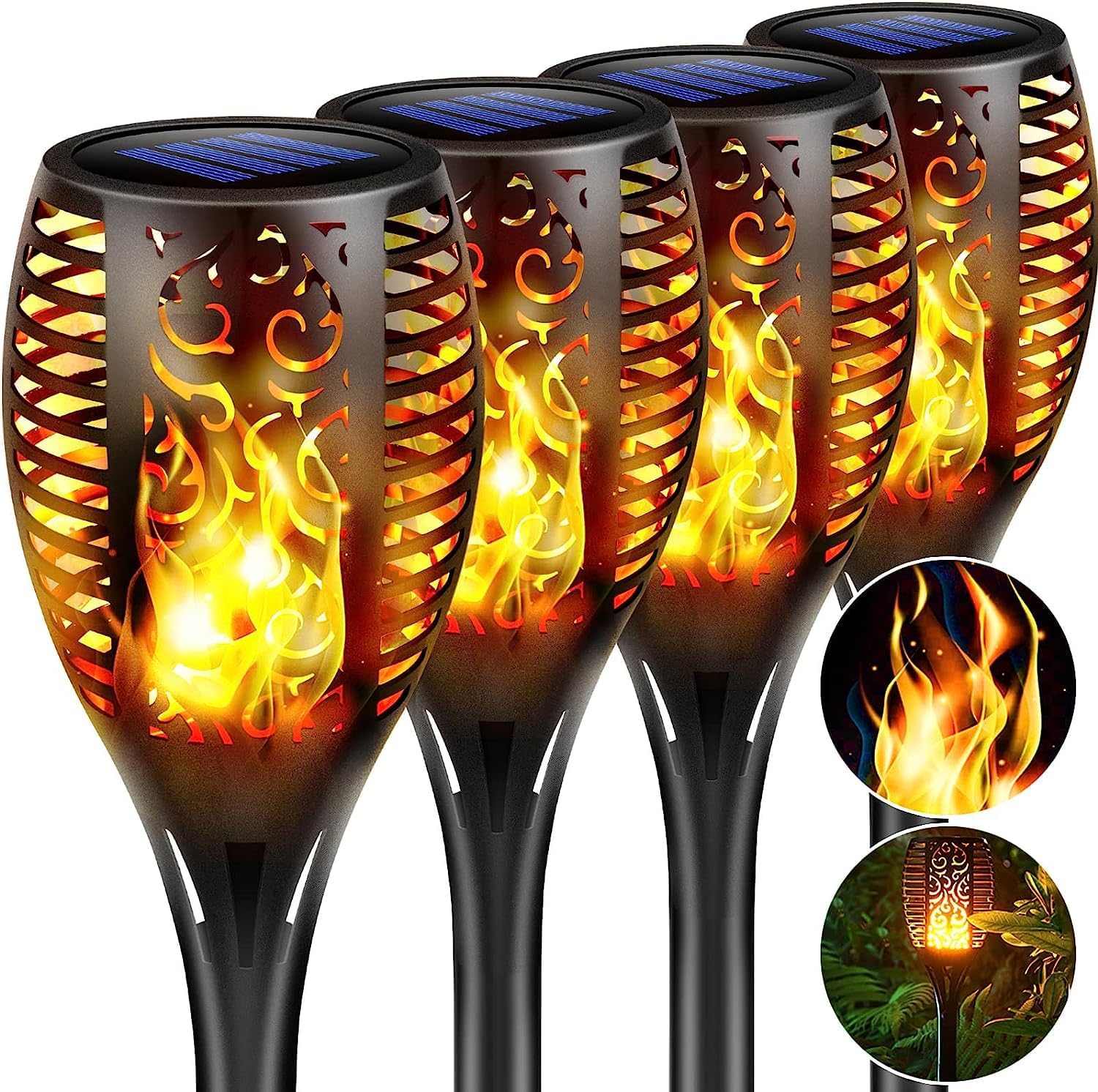 Swonuk 4 Pack Outdoor Solar Torch Lights, 33LEDs Solar Torches with Flickering Flame