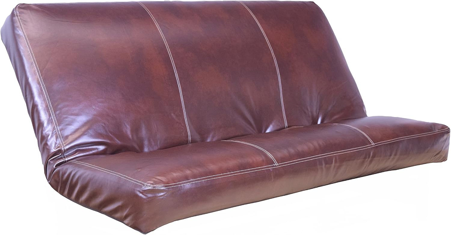 Full Size Camel Futon Cover Only Bonded Leather Premium Collection Fits 6-8 inch Futons Mattress (Havana)