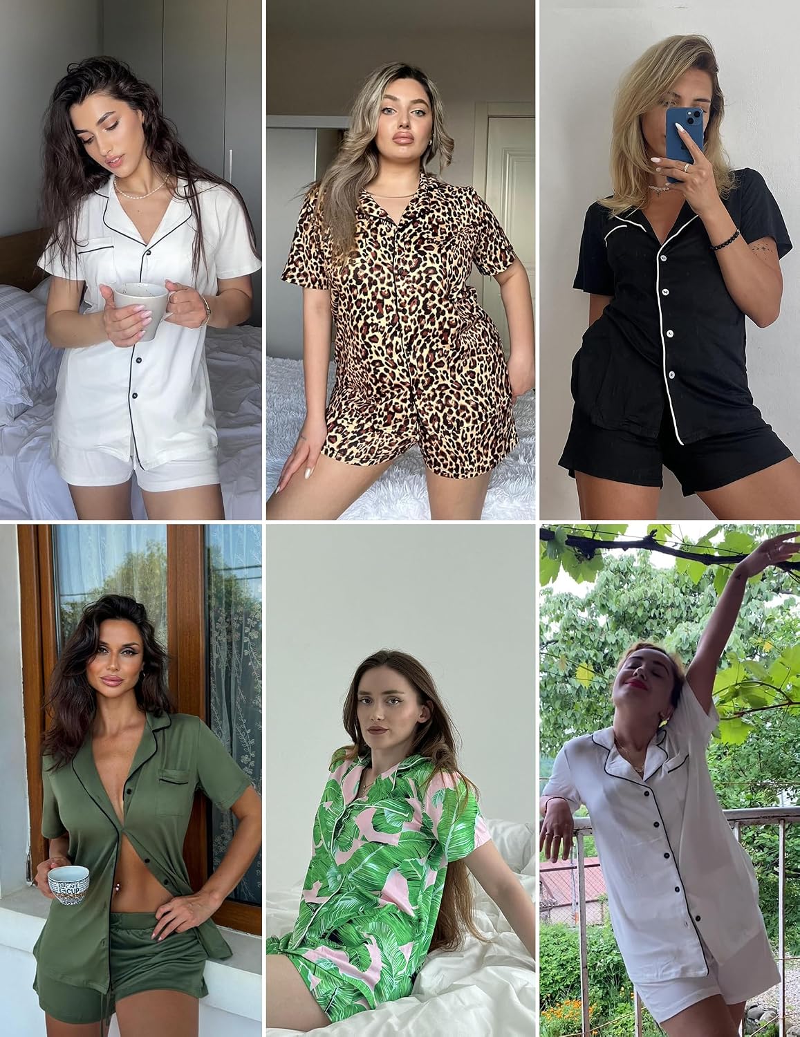 Ekouaer Pajamas Set for Women Short Sleeve Sleepwear Button Down Pj XS-XXXL | Summer 2 Piece Lounge Set, Soft Fabric, Drawstring Waistband, for Bridesmaid Bride Party, Plus Size, Petite, Cute Pattern