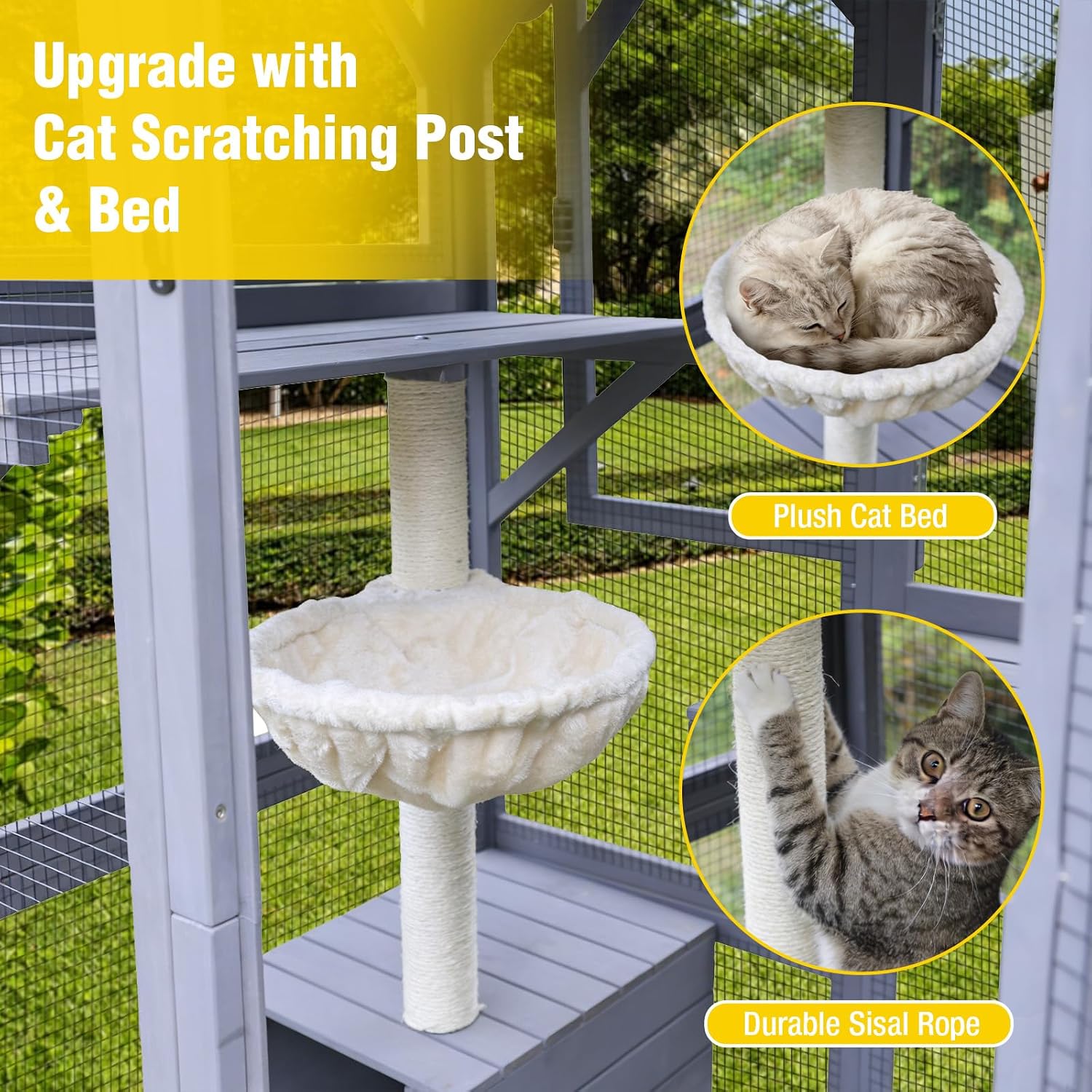 Aivituvin Cat House Outdoor Cat Catio Wooden Large Enclosure with Run on Wheels 70.9" Upgraded Version Catio with Reinforcement Strip