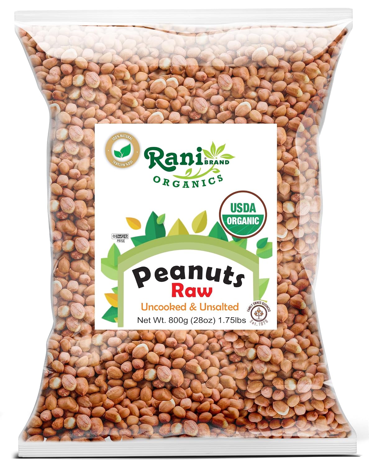 Rani Peanuts, Raw Whole With Skin (uncooked, unsalted) 14oz (400g) ~ All Natural | Vegan | Kosher | Gluten Friendly | Fresh Product of USA ~ Spanish Grade Groundnut/Red-skin