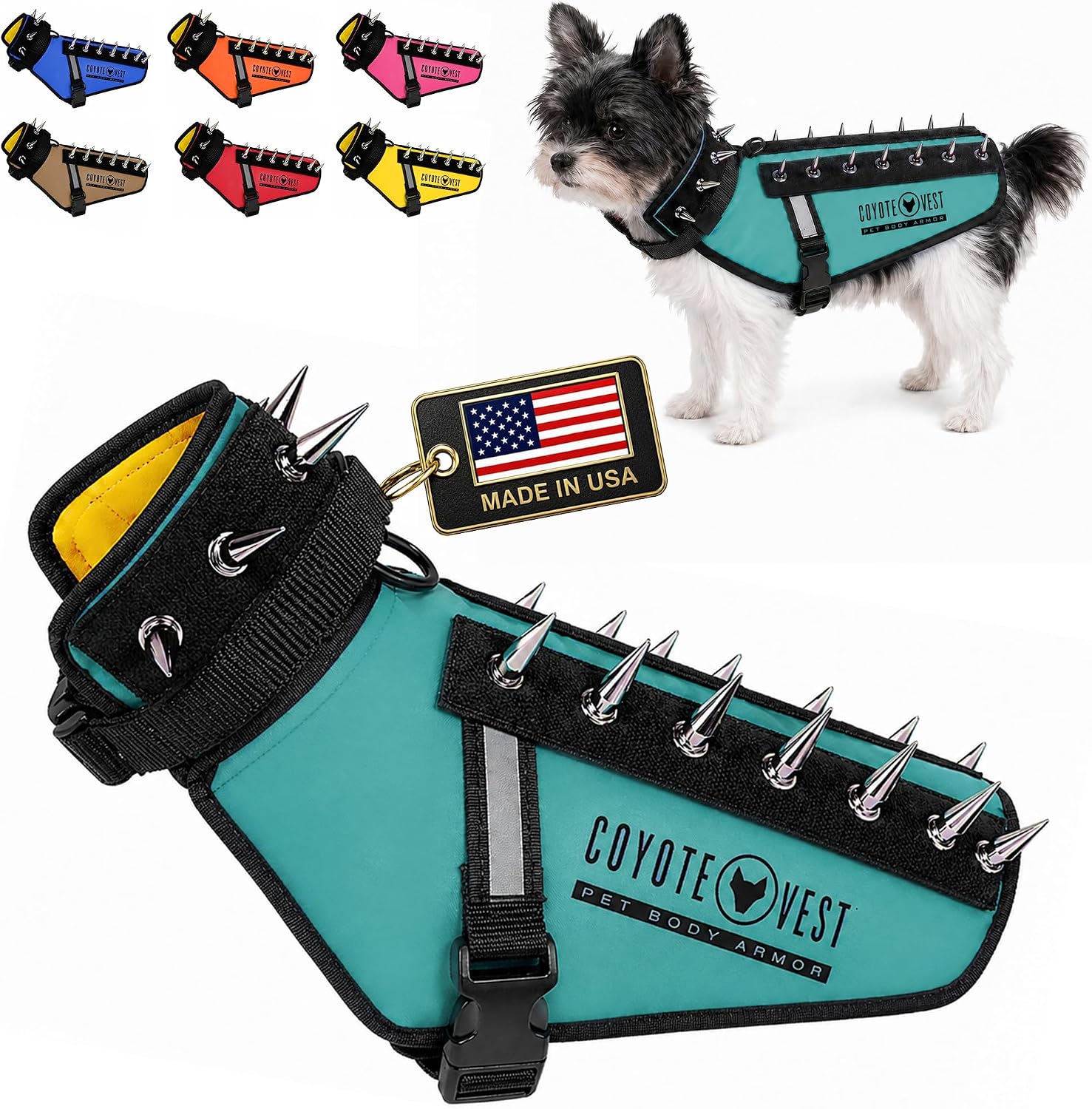 CoyoteVest Stab-Resistant Dog Harness, Made in USA, X-Small, Neon Pink | Stab-resistant Vest Helps Protect Small Dogs From Coyotes, Aggressive Dogs and Birds of Prey, with Removable Spikes