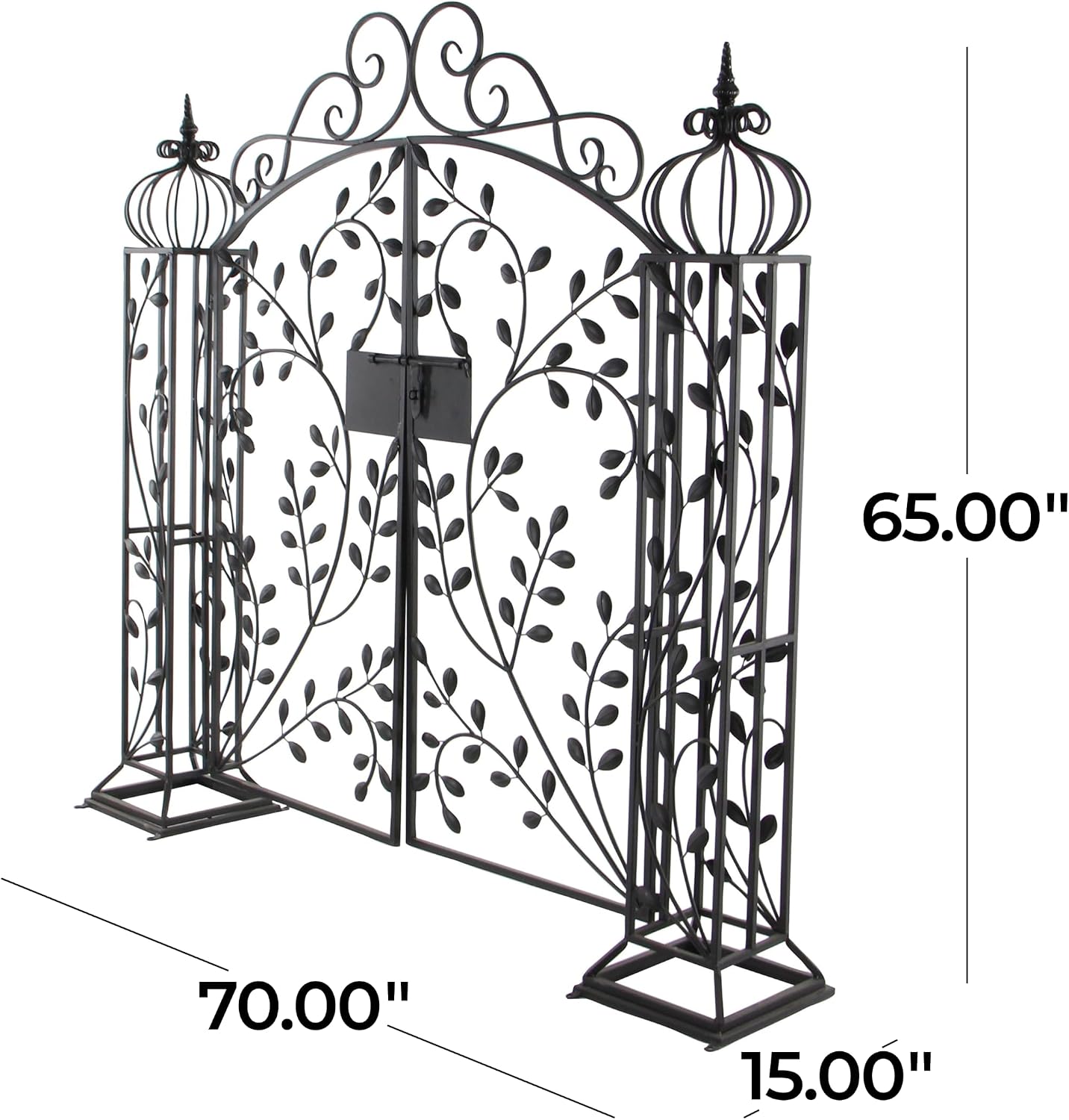 Deco 79 Metal Indoor Outdoor Garden Arbor, 78" x 14" x 94", Matte Bronze | Elevate patios and gardens, metal garden arch trellis, metal trellis for climbing plants outdoor, double doors, scroll latch
