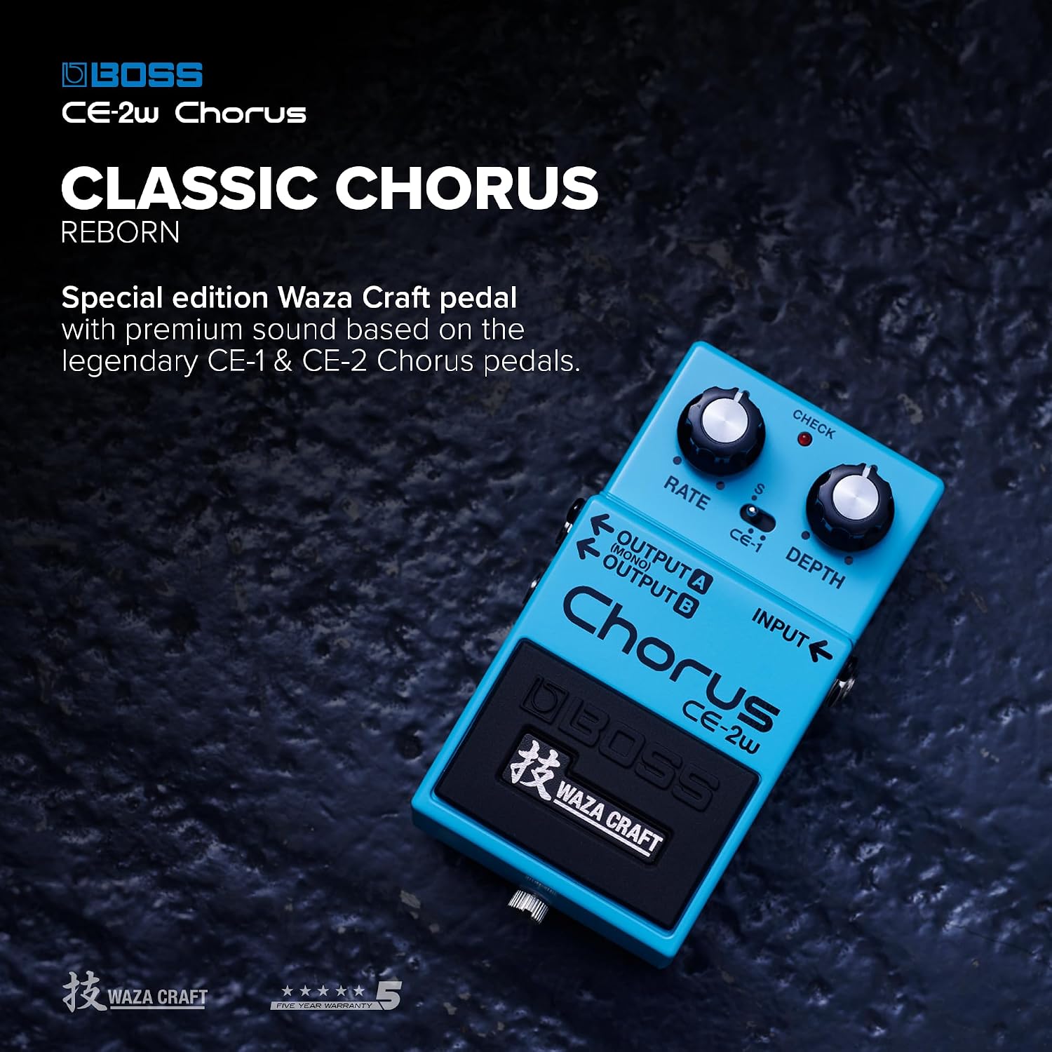 BOSS CE-2W Chorus | Premium Waza Craft Guitar Effect Pedal with Analog Circuitry | True Reproduction of the Legendary CE-2 & CE-1 Chorus Pedals