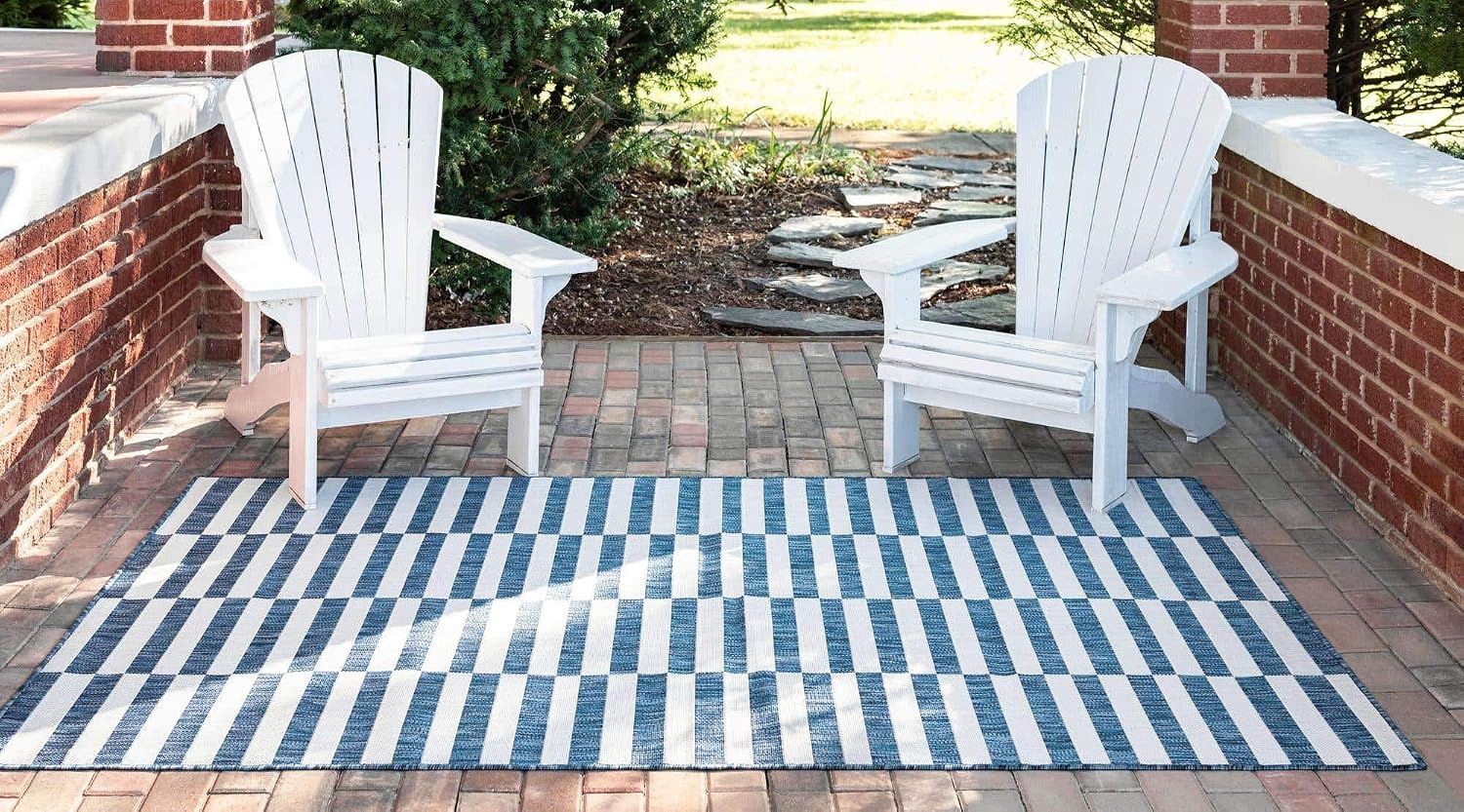 Unique Loom Outdoor Striped Collection Area Rug - Striped (7' 1" x 10' Rectangle, Taupe/Ivory)