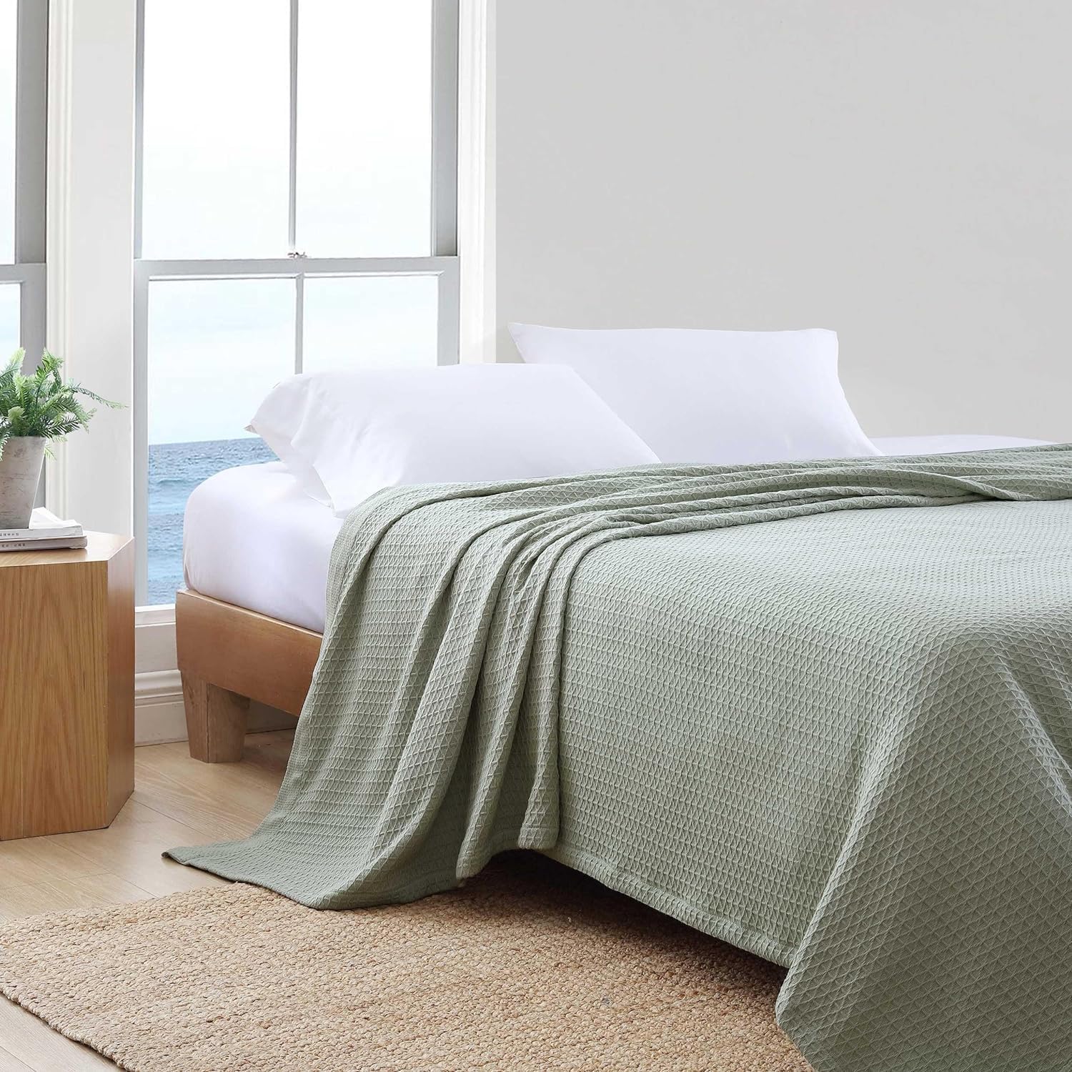 Nautica - Queen Blanket, Diamond Weave Cotton Bedding, Medium-Weight for All Seasons, Oeko-Tex Certified (Baird Navy)