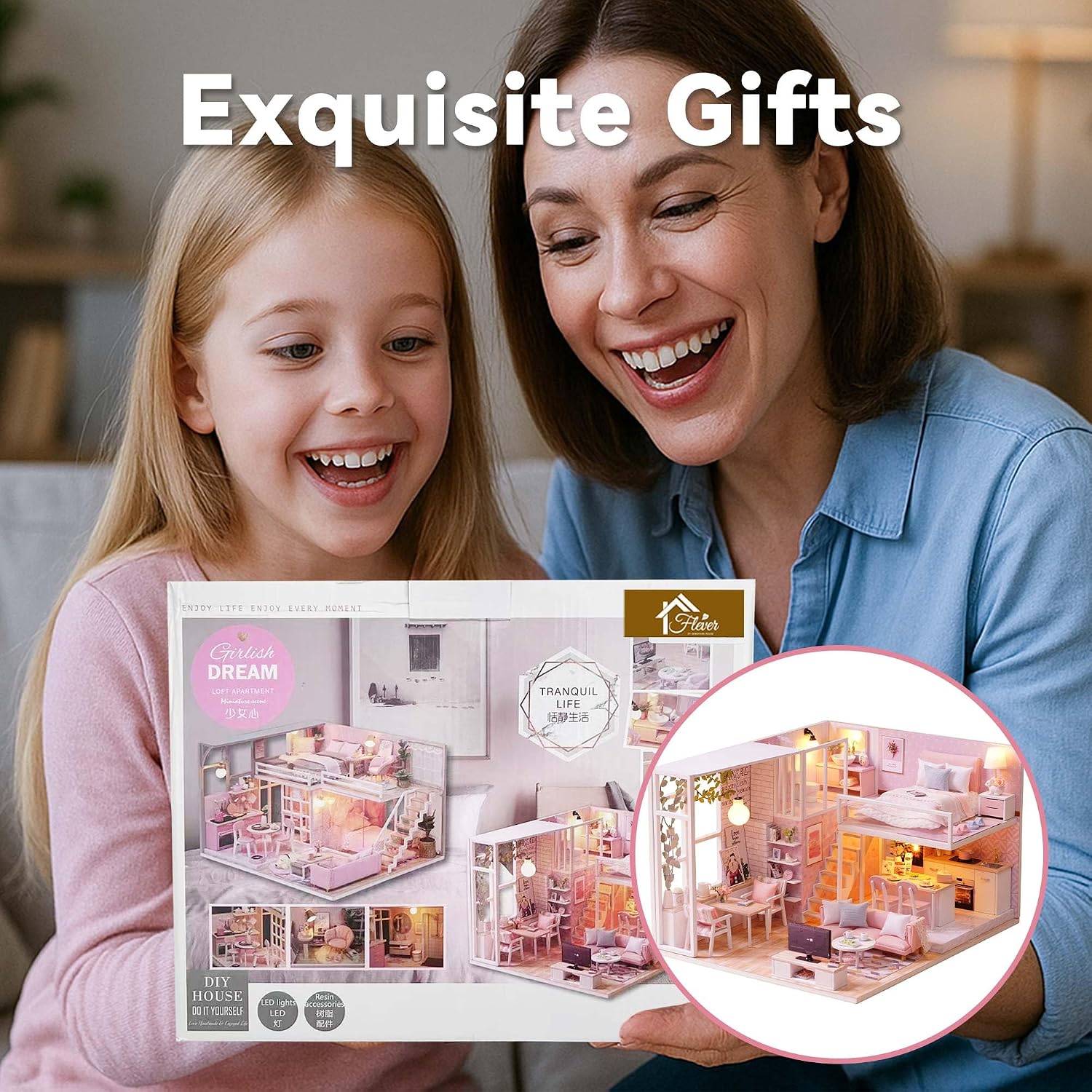 Flever Dollhouse Miniature DIY House Kit Creative Room with Loft Apartment Scene for Romantic Artwork Gift (Tranquil Life)