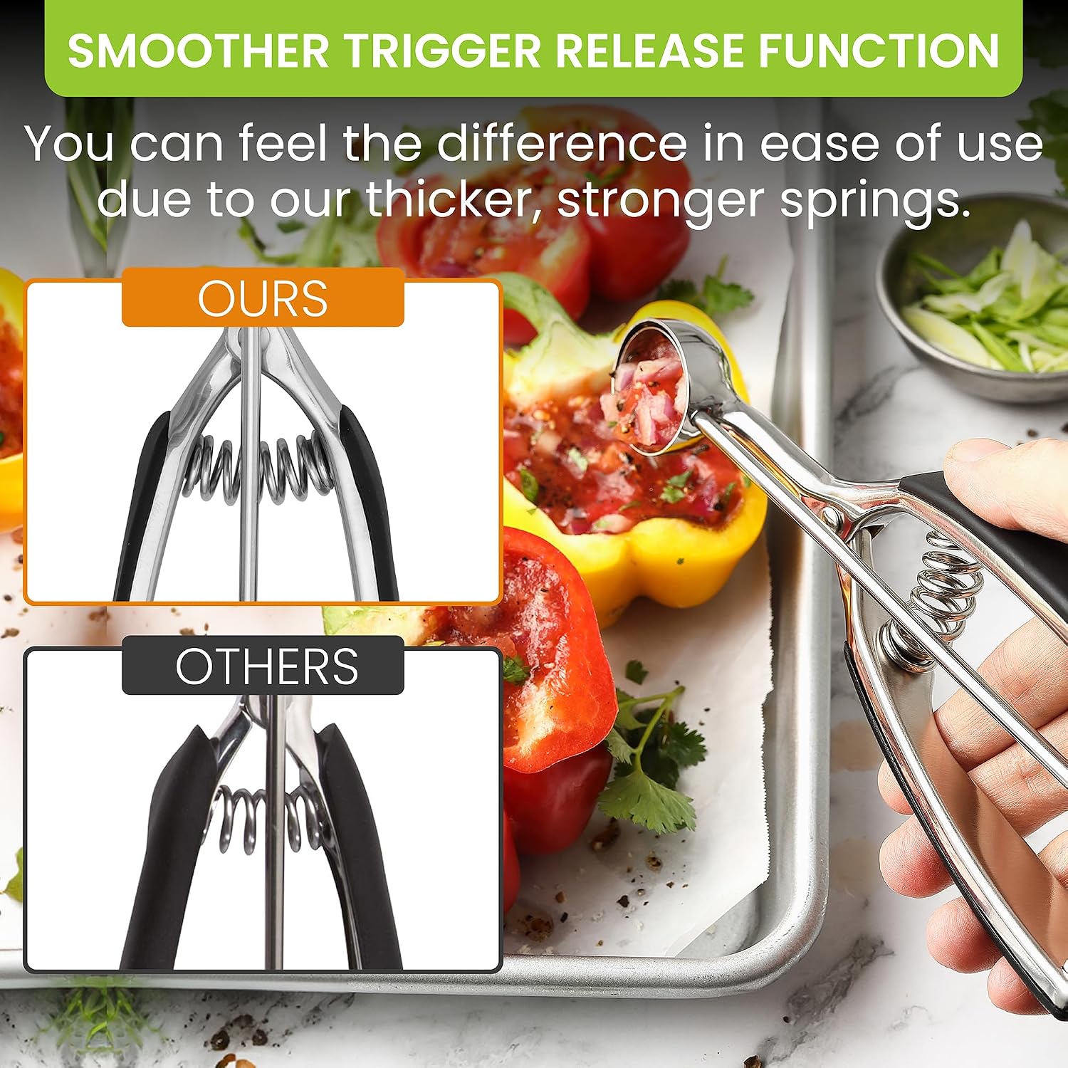 Spring Chef Medium Stainless Steel Cookie Scoop, #40, 1.7 Tablespoon, Black