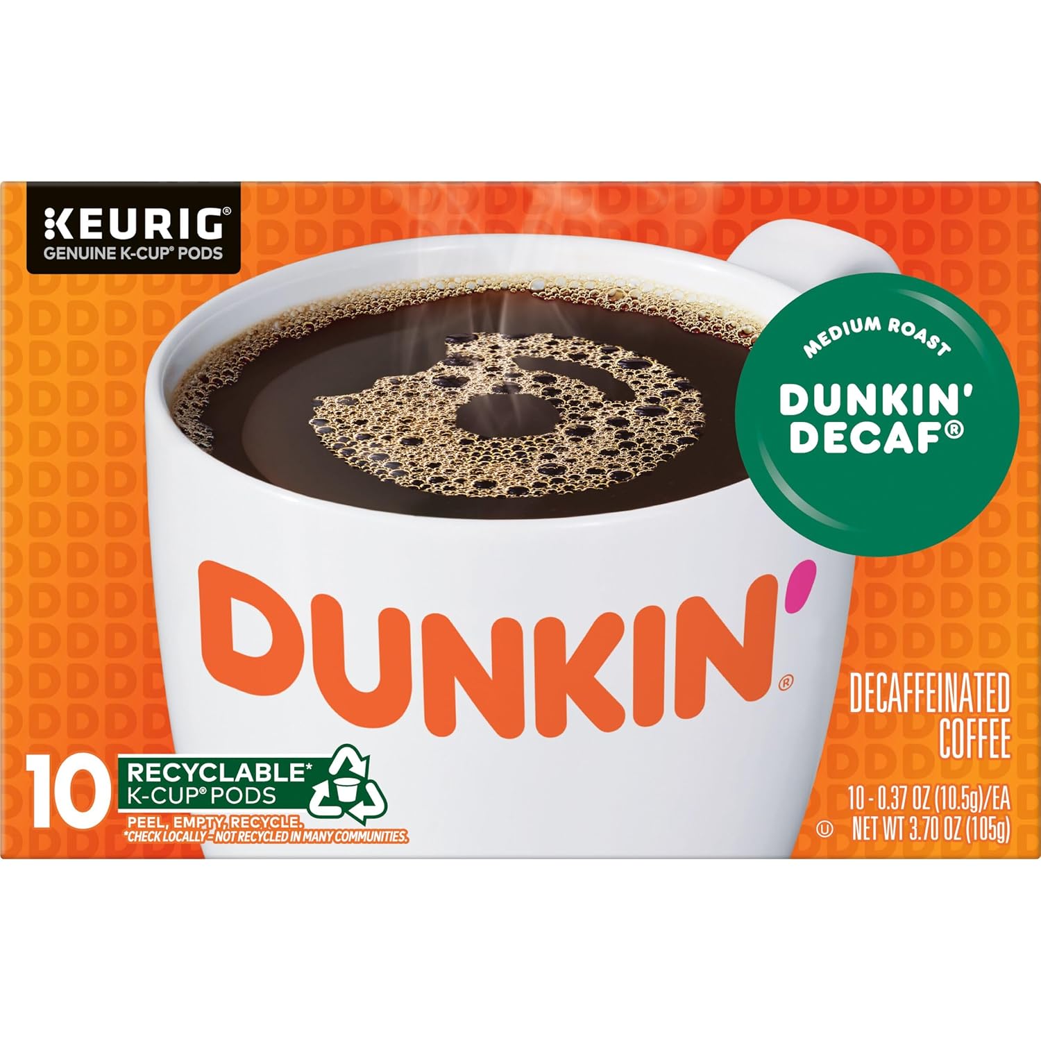 Dunkin’ Decaf Medium Roast Coffee, Keurig K-Cup Pods, 60 Count