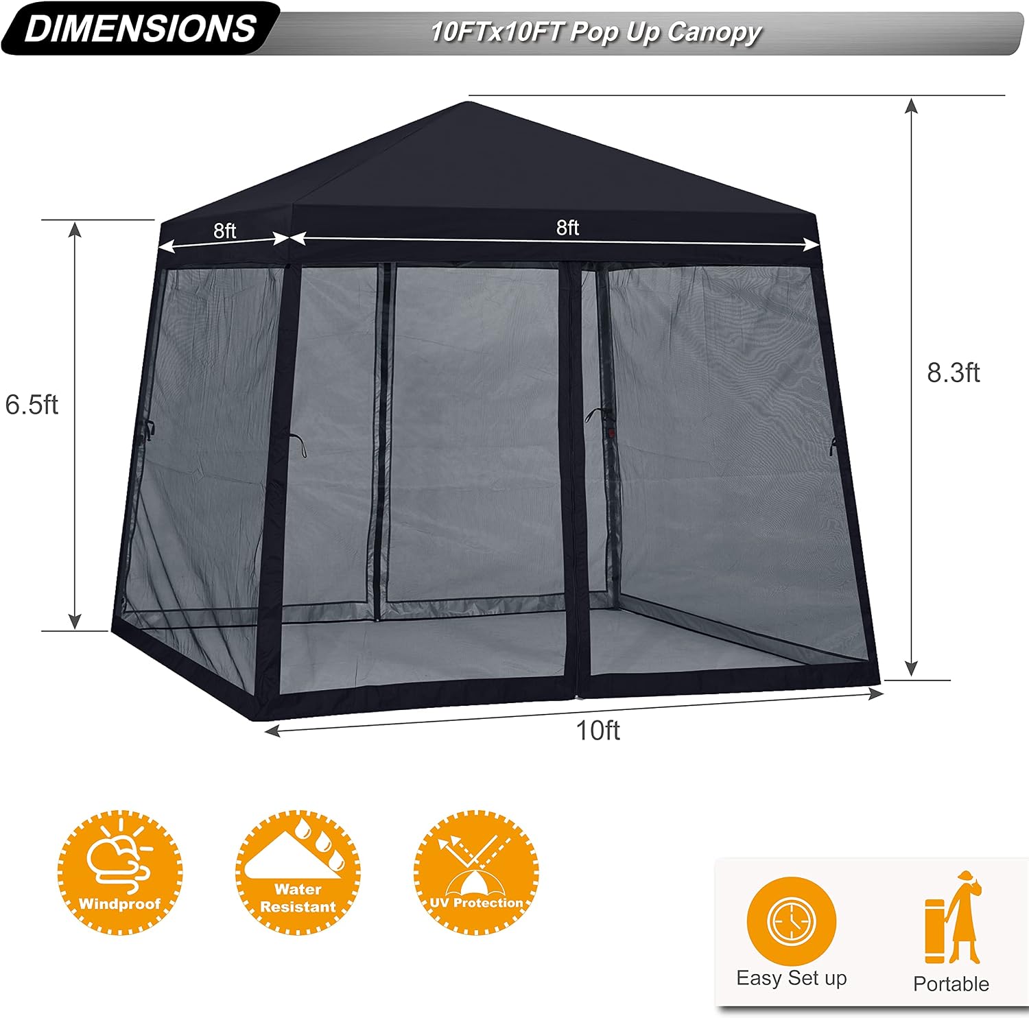 ABCCANOPY 10x10 Pop Up Canopy Tent, Slant Leg Outdoor Shade, Dark Gray