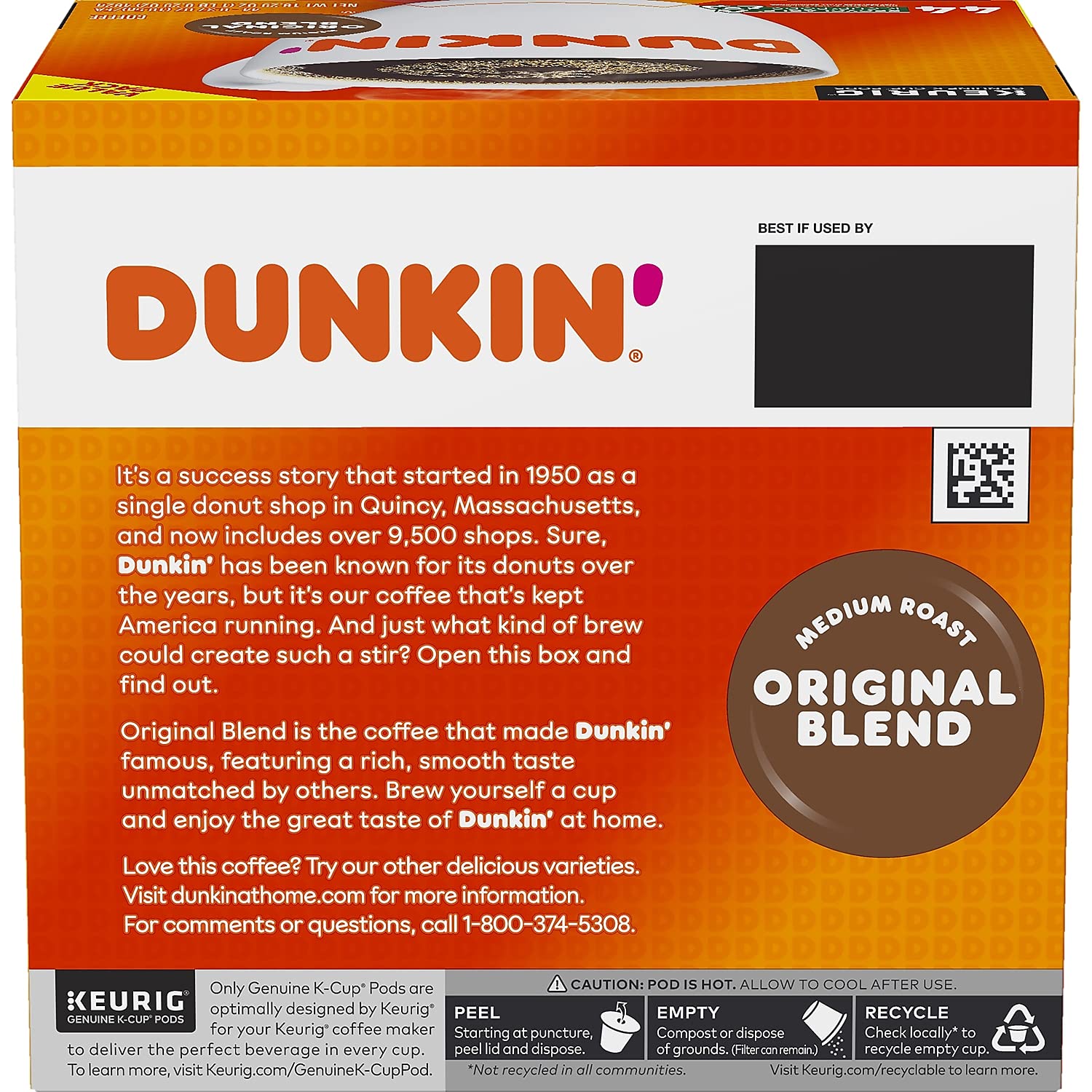 Dunkin' Donuts 2091512 Original Blend Coffee K-Cup Pods Medium Roast 44/Box (006933)