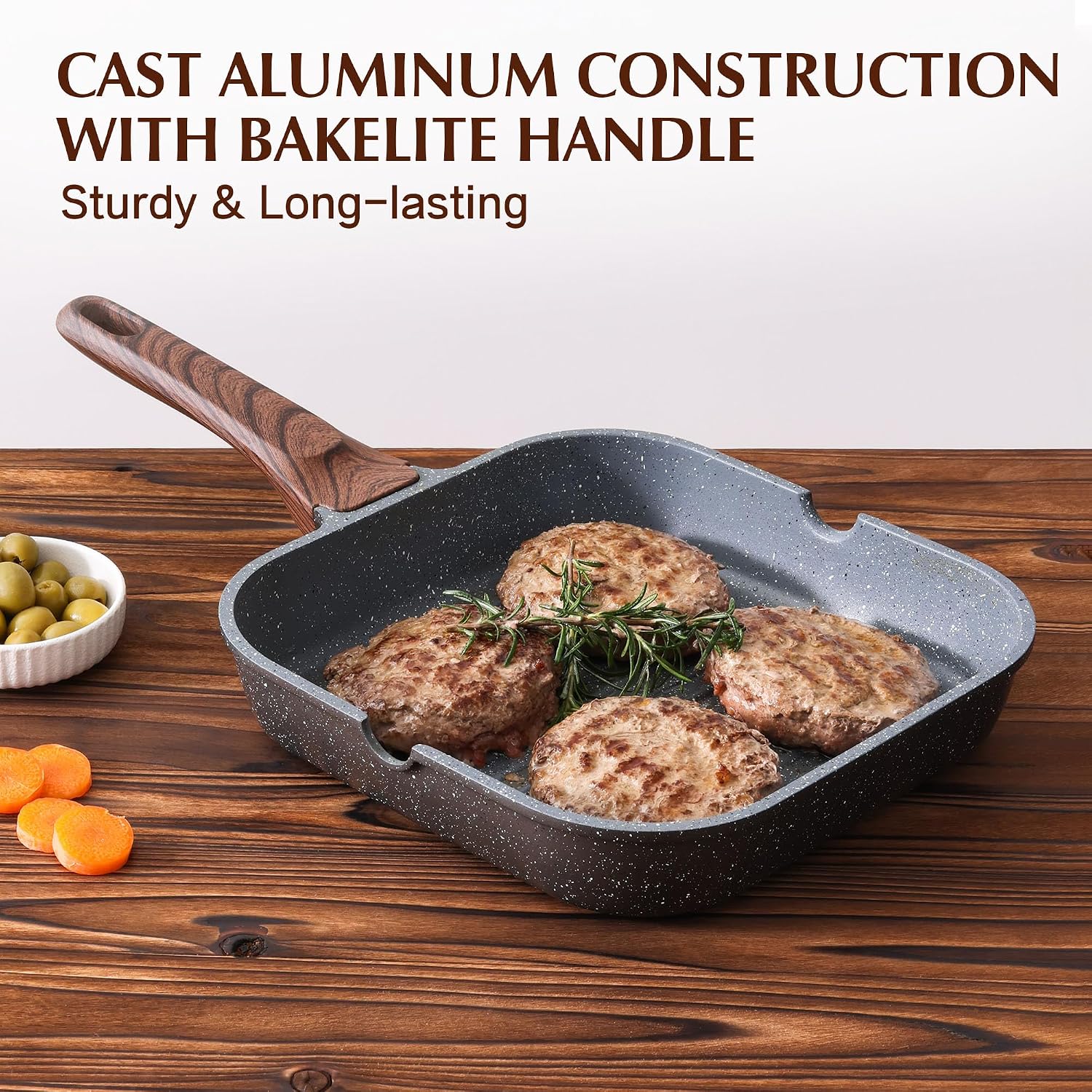 SENSARTE Nonstick Griddle Grill Pan, Pro-Grid Reversible Grill & Griddle Pan, Two Burner Cast Aluminum