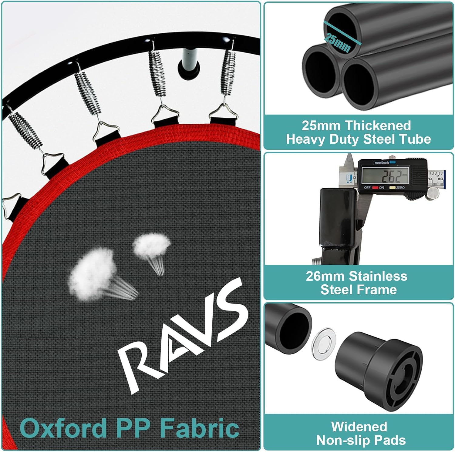 RAVS 40/48" Foldable Rebounder Trampoline for Adults, Handlebar, Indoor