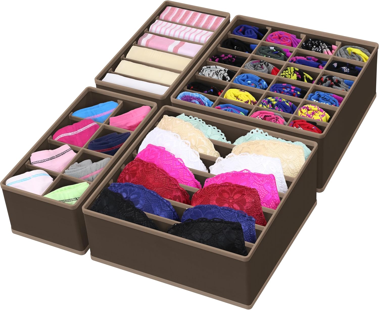 Simple Houseware 4-Pack Drawer Organizer Set for Underwear/Socks/Bra, Gray | Closet Dividers for Underwear, Socks, Bras, Scarves, Ties - Foldable Non-Woven Storage Boxes