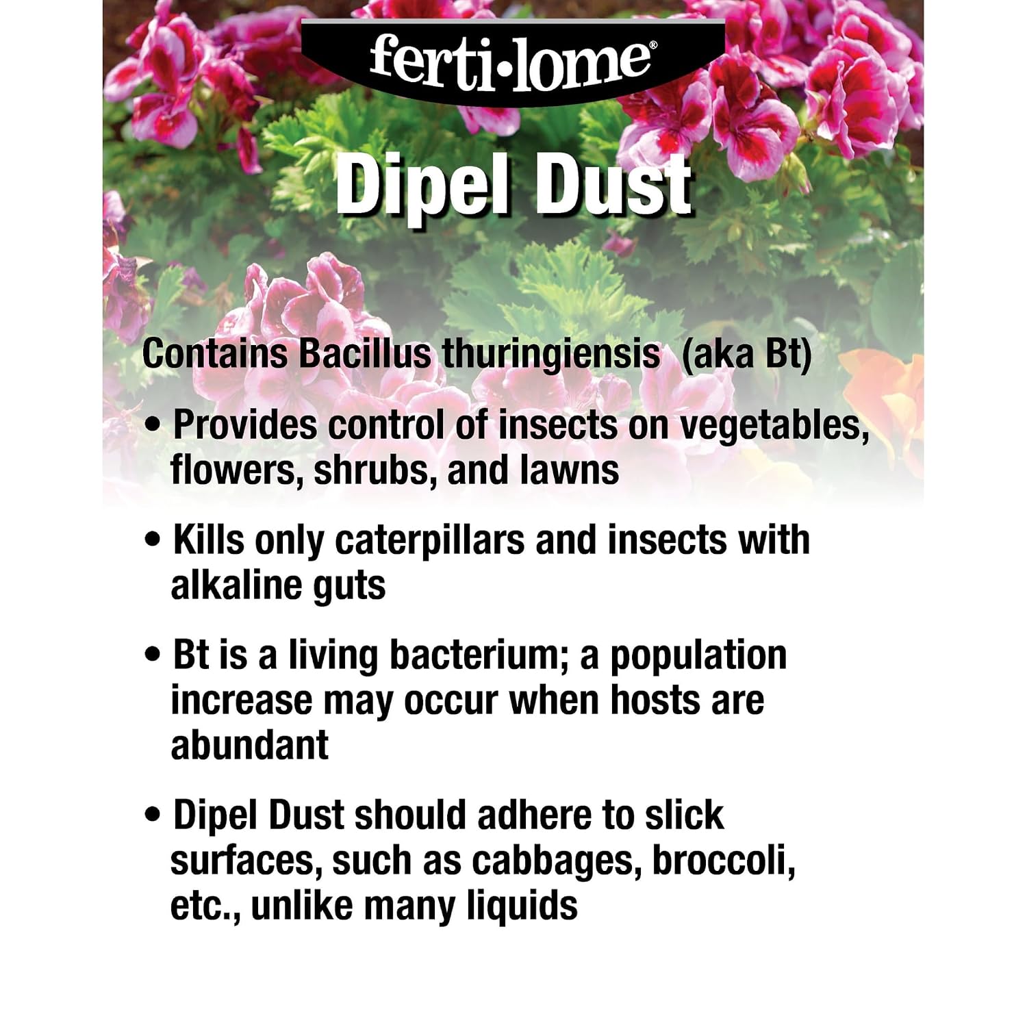 Fertilome (10859) Dipel Dust Biological Insecticide Bt, 4 lb | Bacillus thuringiensis (Bt) OMRI-eligible dust - Controls caterpillars & worms organically - Home gardeners
