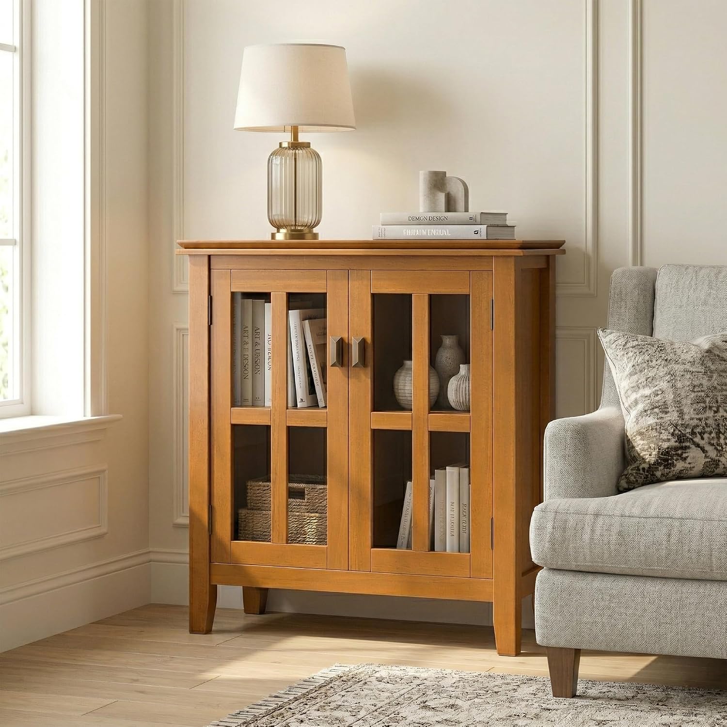 SIMPLIHOME Artisan 30" Wide Solid Wood Cabinet in Russet Brown