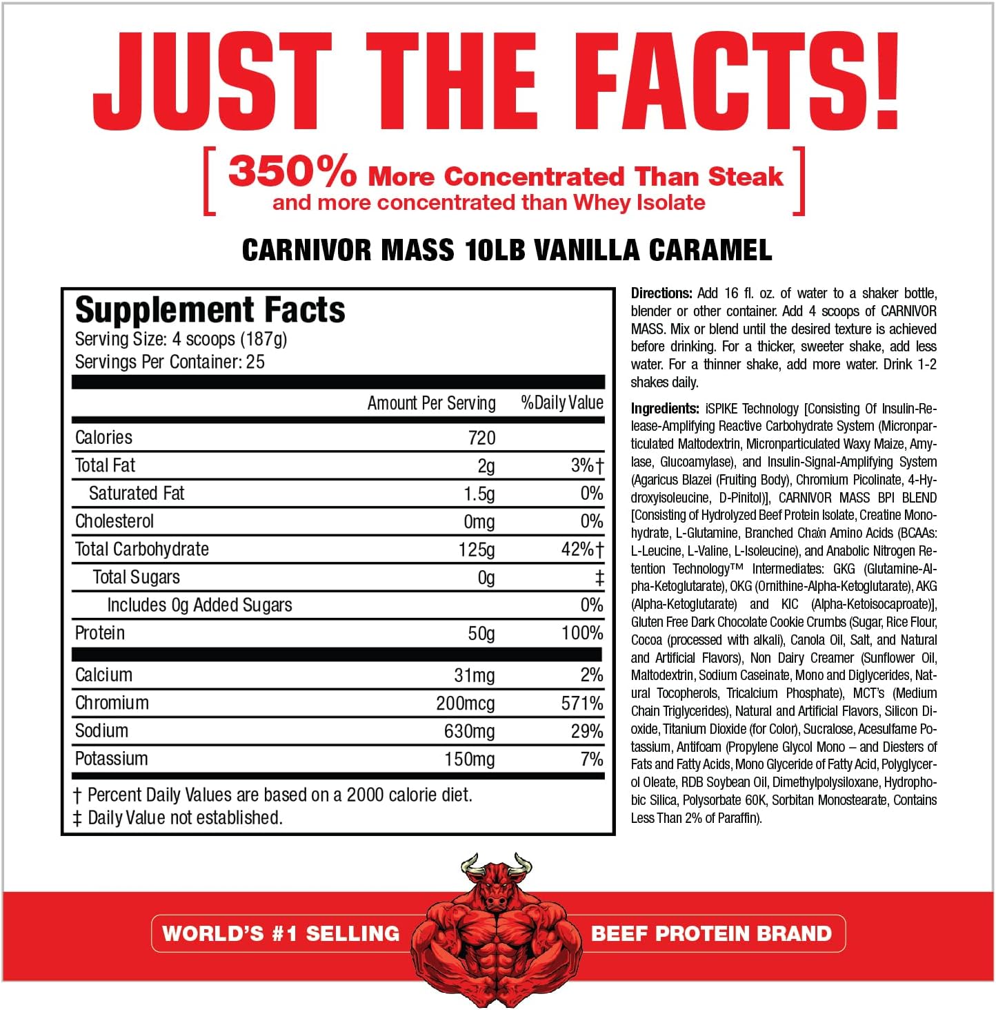 MuscleMeds CARNIVOR Mass Gainer Beef Protein Isolate Shake, 50 Grams Protein, 125 Grams Carbs, 0 Fat, 0 Sugar, Lactose Free, Halal Certified, Chocolate Peanut Butter, 6 Pound