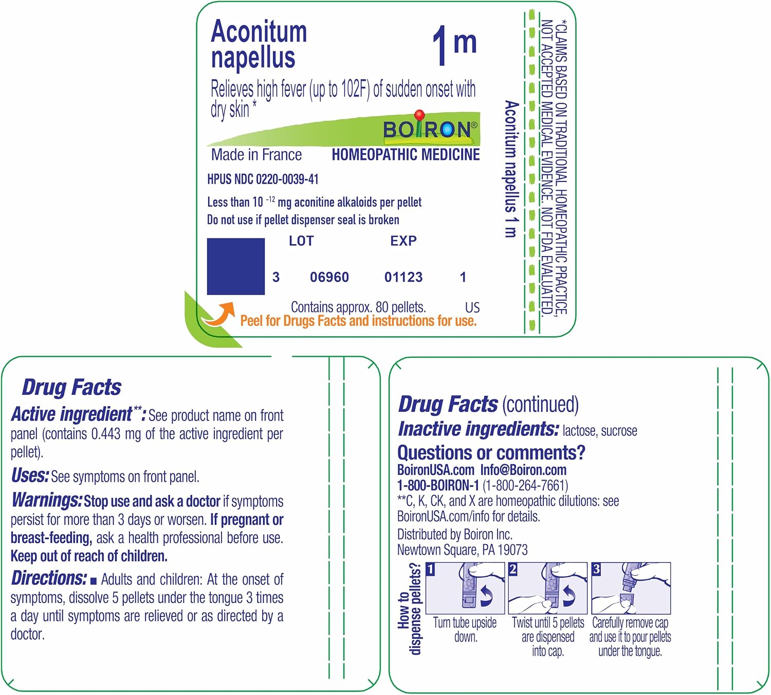 Boiron Aconitum Napellus 1M for High Fever of Sudden on Set with Dry Skin - 80 Pellets | Single-medicine homeopathic pellets for High Fever of