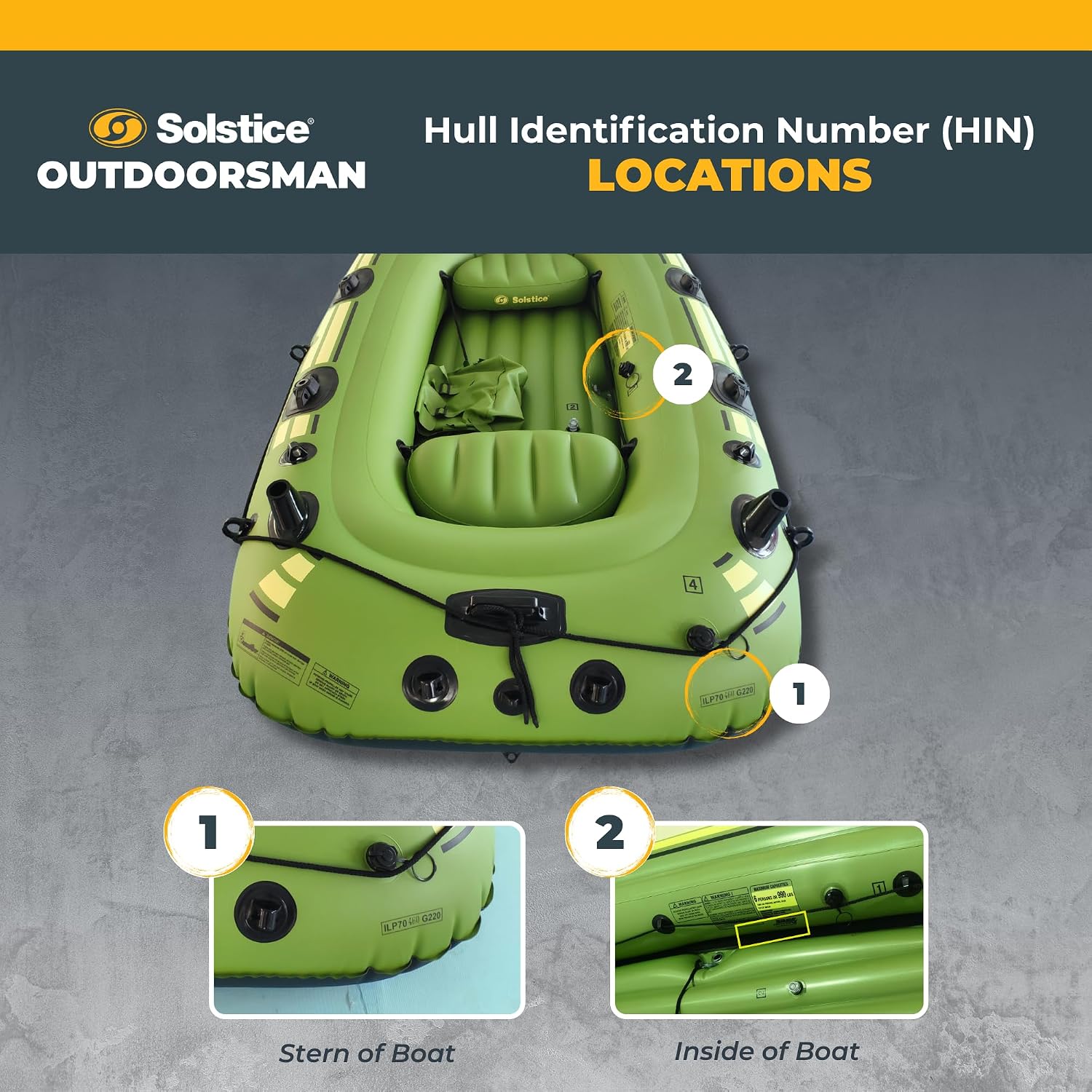 Solstice Voyager 4-Person Inflatable Fishing Boat with Dual Swivel Oar Locks and Rod -Holder, Motor Compatible 9' x 5'