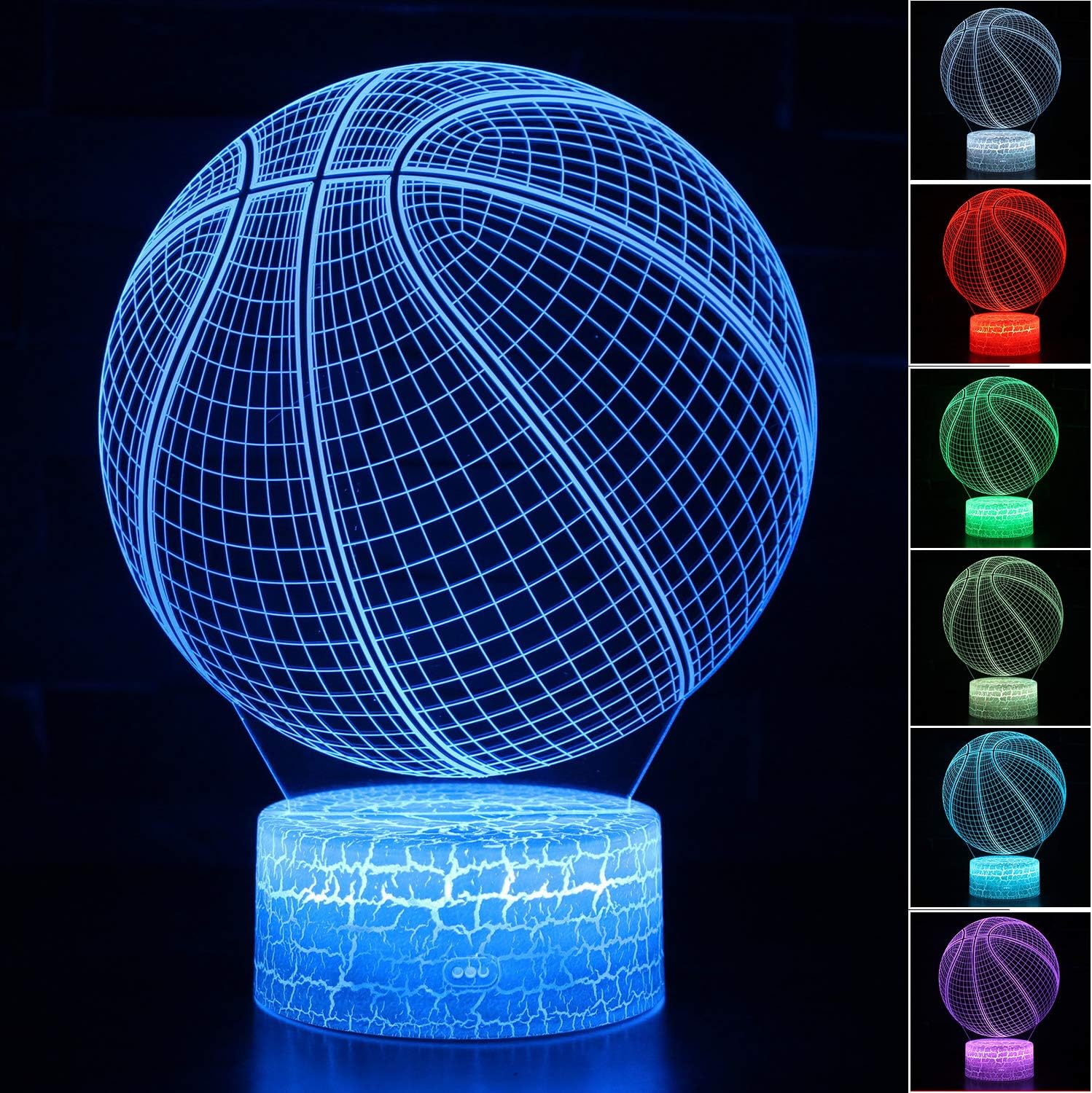 Volleyball 3D Illusion Night Light,16 Colors Changing Touch Switch & Remote Control,Acrylic Flat & ABS White Crack Base &USB Cable Table Lamp