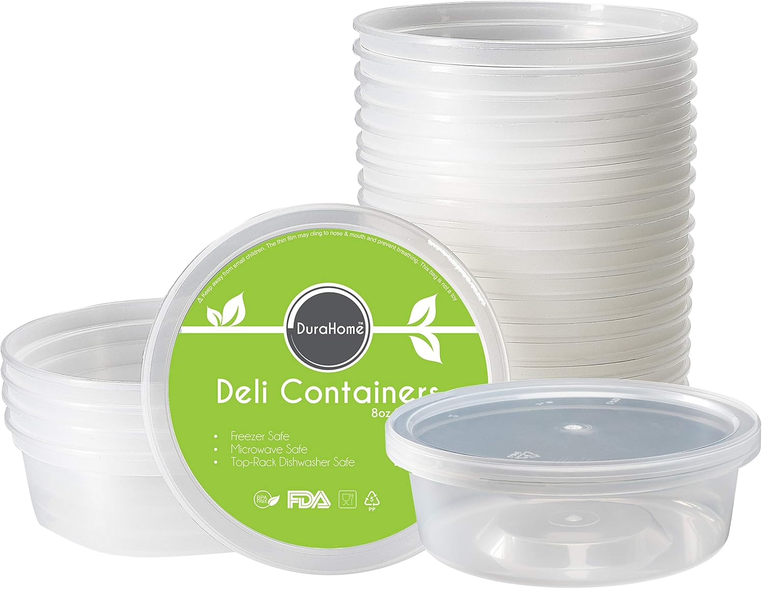 DuraHome - Deli food Storage Containers with Lids 32 oz, Quart Pack of 24 Leak-proof Freezer Safe Microwaveable Soup Storage Container - Clear Plastic Premium Quality