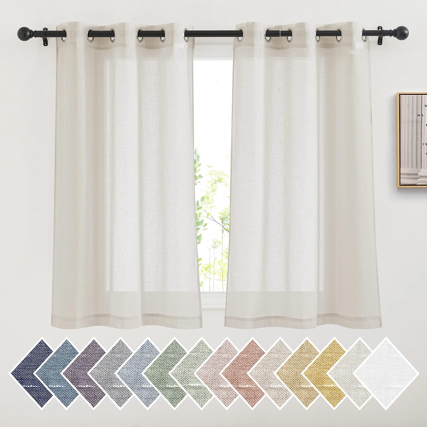 NICETOWN Linen Curtains Semi Sheer Bedroom Window Curtains