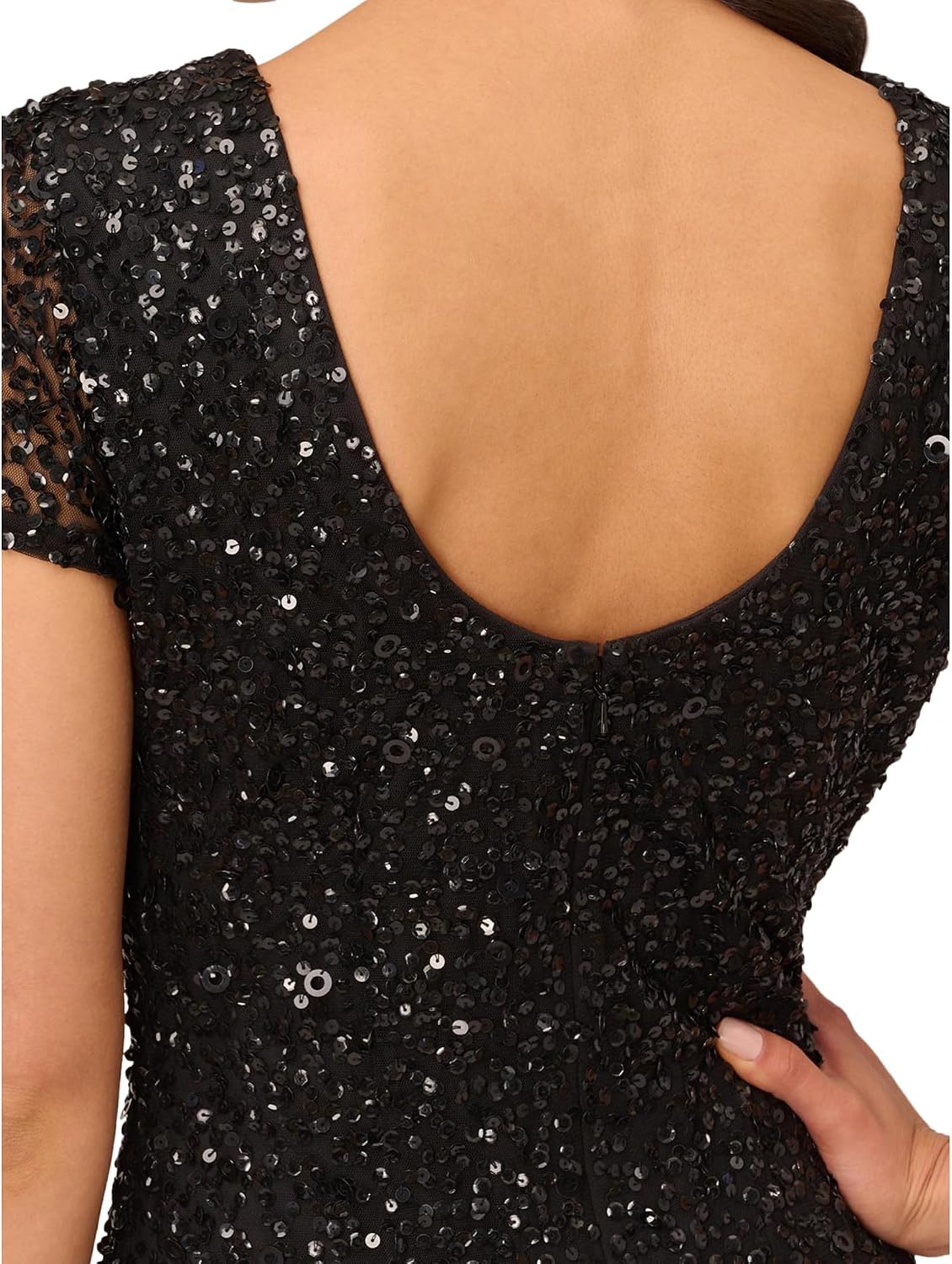 Adrianna Papell Womens Short-Sleeve All Over Sequin Gown