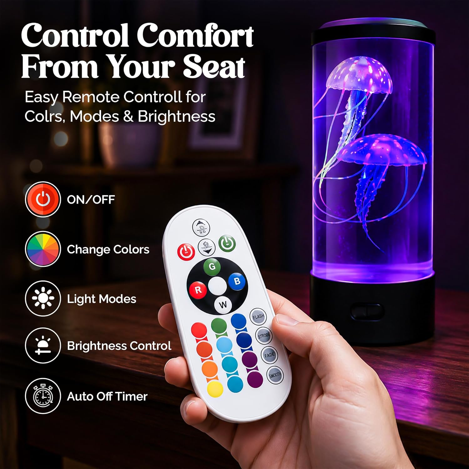 Brewish Jellyfish Lamp, 16 Color Options, 4 Mode Lifelike Jellyfish Aquarium, Electric Jellyfish LED Night Light, Fake Aquarium, Home Decor