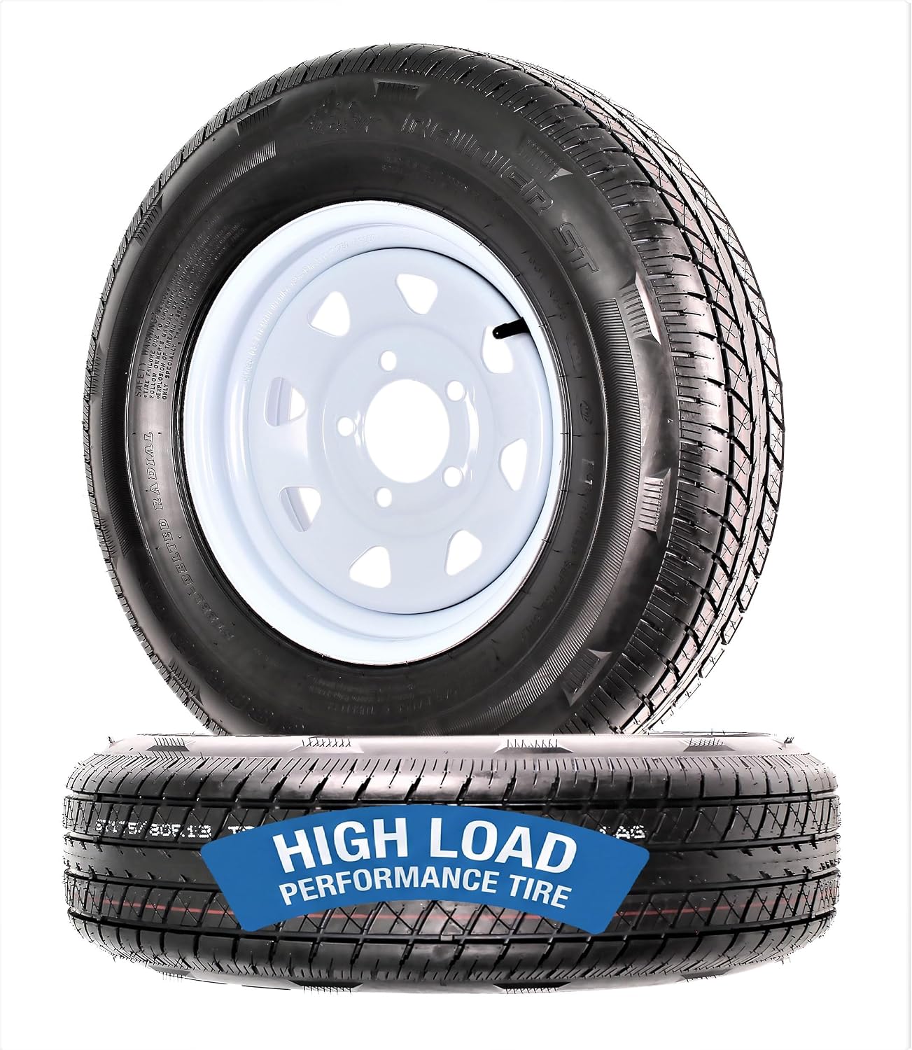eCustomrim 2-Pack Radial Trailer Tire Rim Assembly ST175/80R13 5 Lug White | 13 Inch Load Range C 6 Ply Tire With Curb Guard