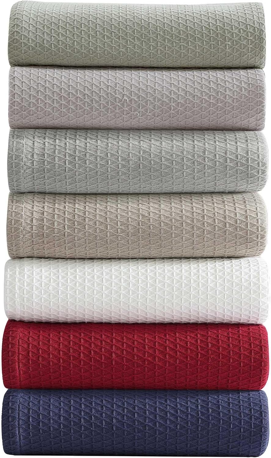 Nautica - Queen Blanket, Diamond Weave Cotton Bedding, Medium-Weight for All Seasons, Oeko-Tex Certified (Baird Navy)