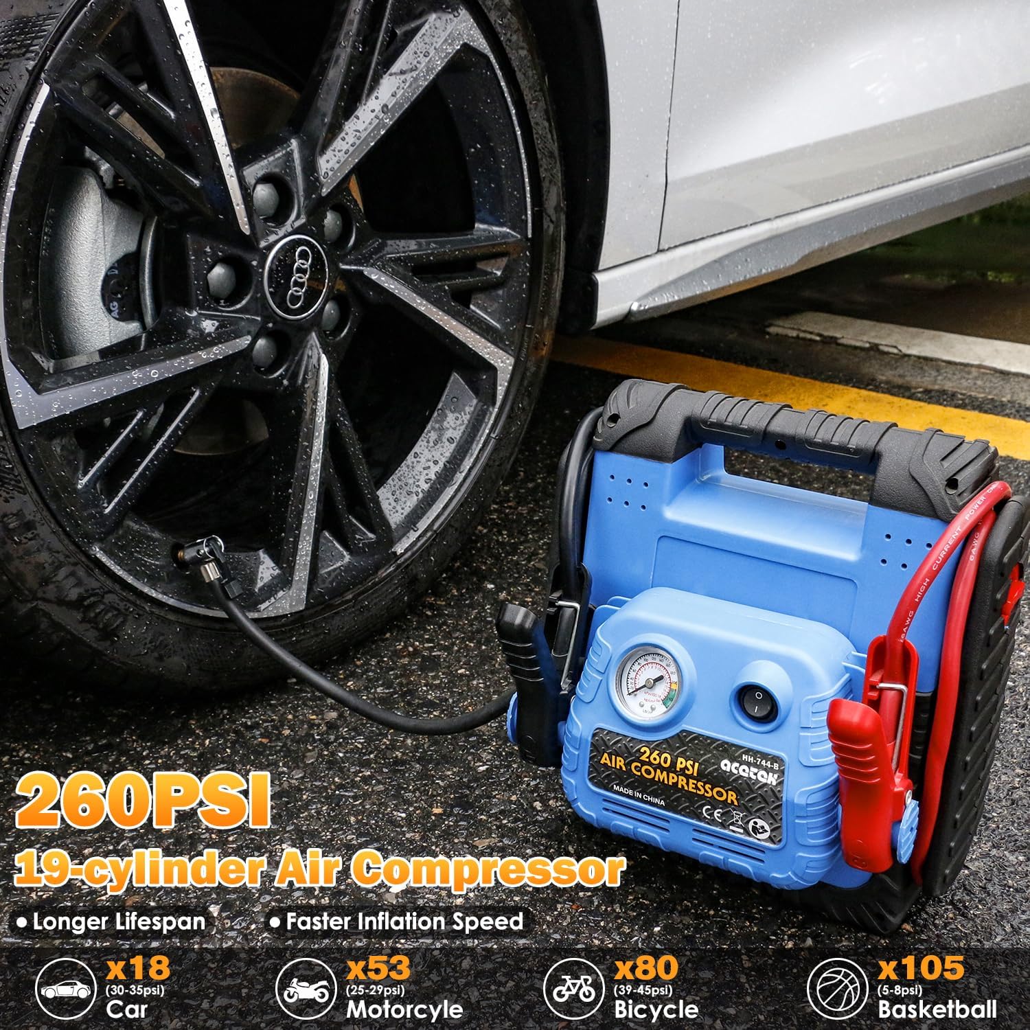 1800 Amp Jump Starter with Air Compressor, acetek Car Battery Jump Starter 260 PSI Tire Inflator