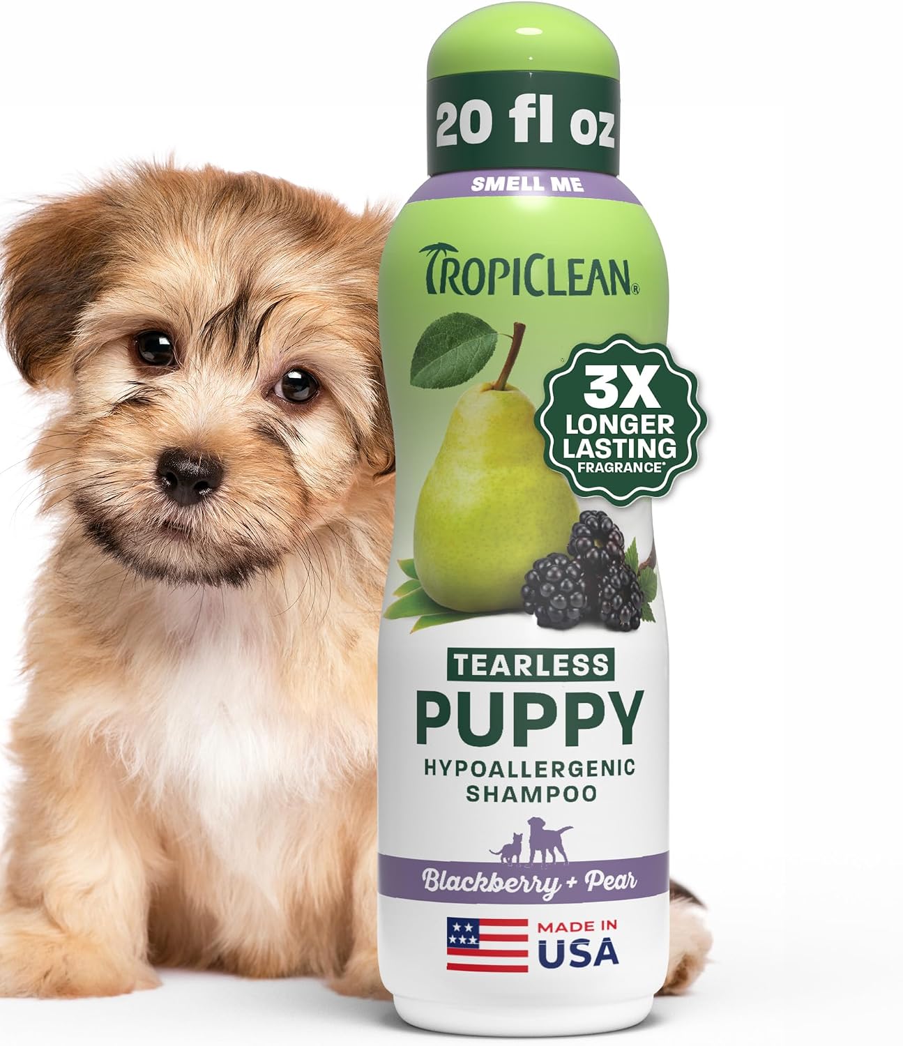 TropiClean Deodorizing Dog Shampoo for Smelly Pets, Long Lasting Odor Control, Puppy Safe, Made in the USA, Berry Scent, Cat Friendly, 20oz.