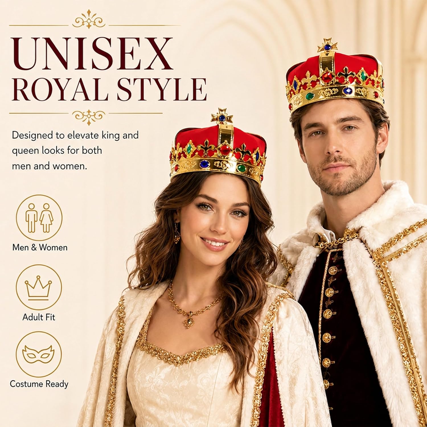 Kangaroo Royal Gold King Crowns for Men & Women - King Costume Headpiece | Medieval Prince Plastic Crown - King Costume Headpiece for Halloween