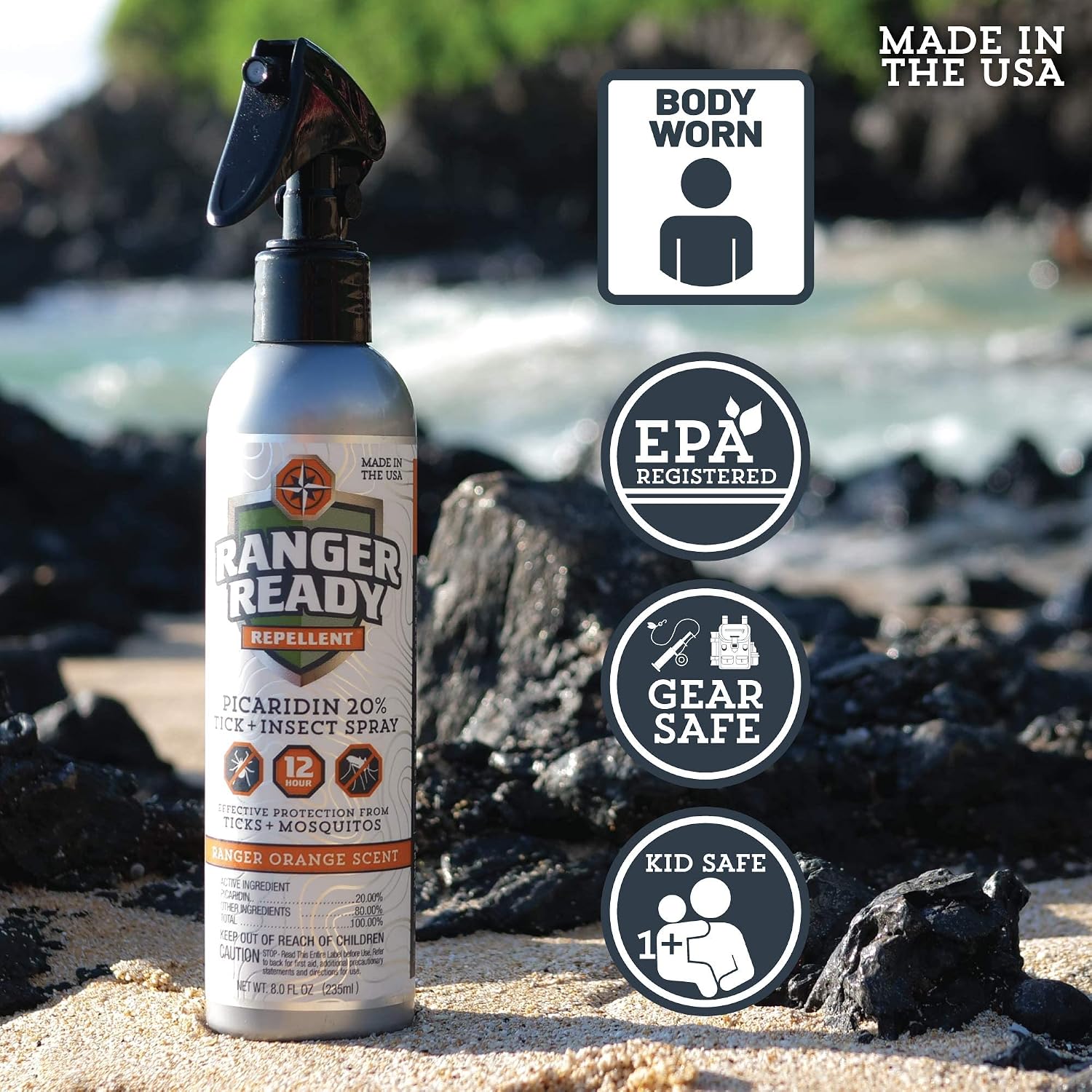 Ranger Ready Repellents Picaridin Insect Repellent Spray with Scent Zero - Mosquito Repellent and Tick Spray (8 oz., Pack of 1)