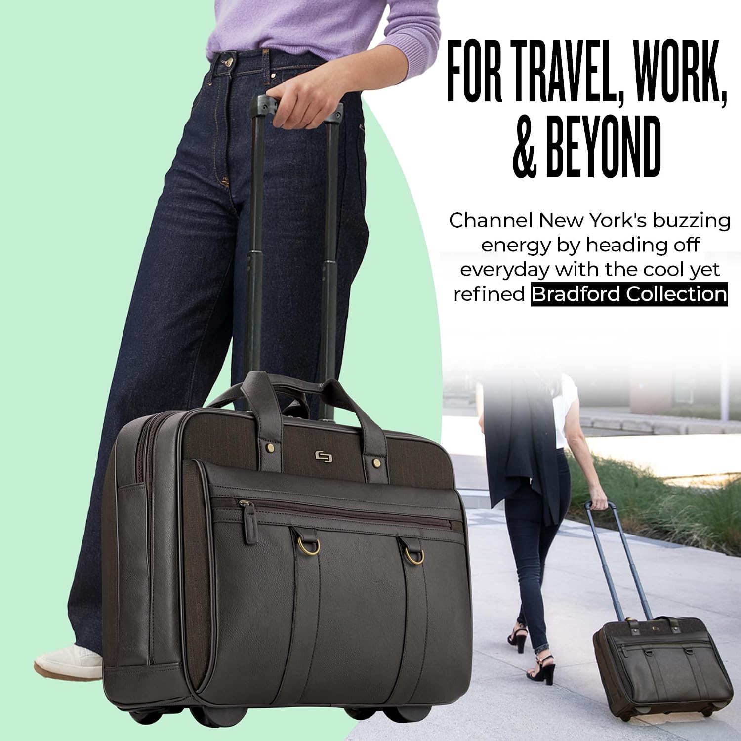 Solo New York Rolling Case with Wheels - Roller Laptop Bag for Travel, Wheeled Briefcase for Women & Men- MacDougal, Espresso