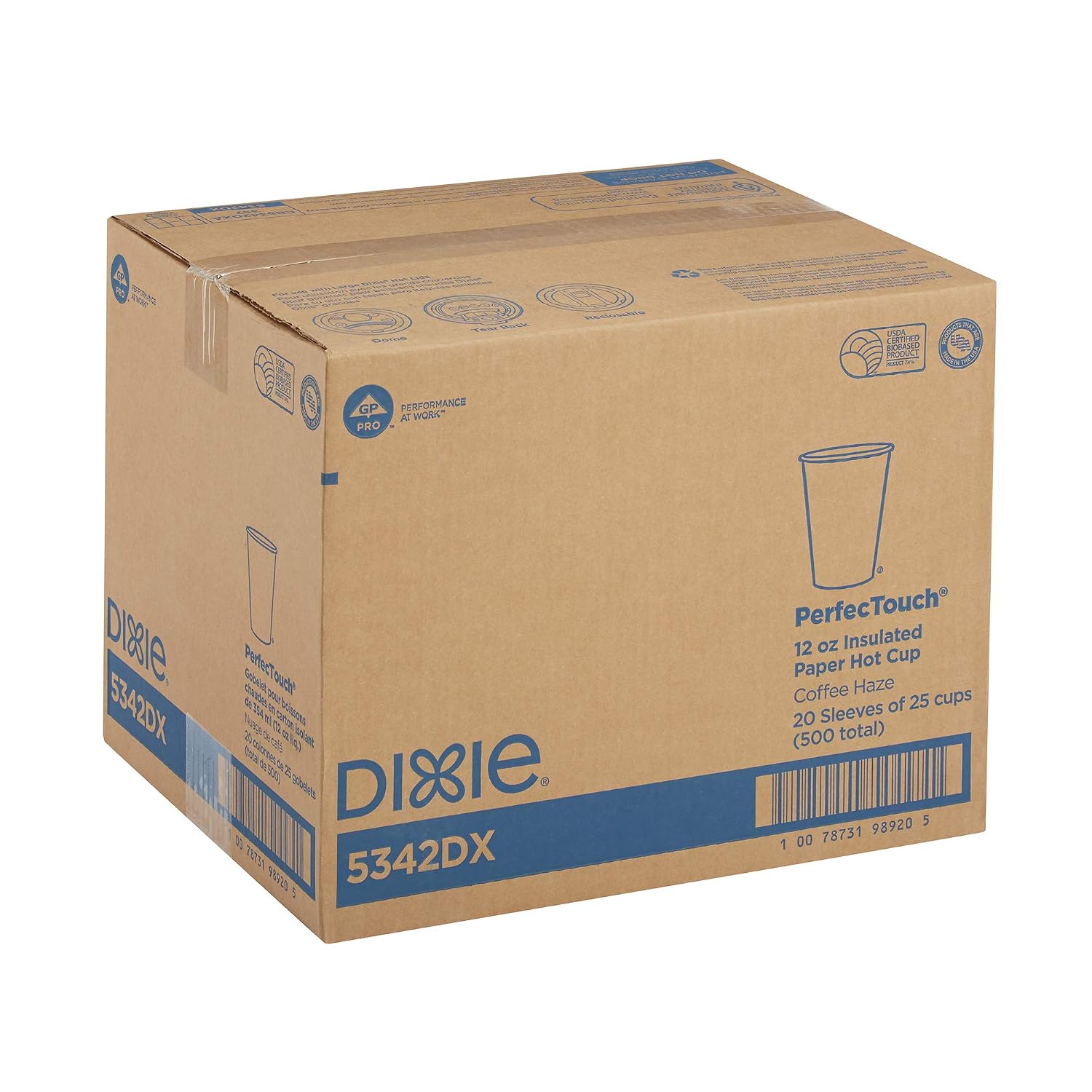 Dixie PerfecTouch 12 oz Paper Coffee Cups By GP PRO, Coffee Haze Design, 500 Count (25 Disposable Cups Per Sleeve, 20 Sleeves Per Case), 5342DX