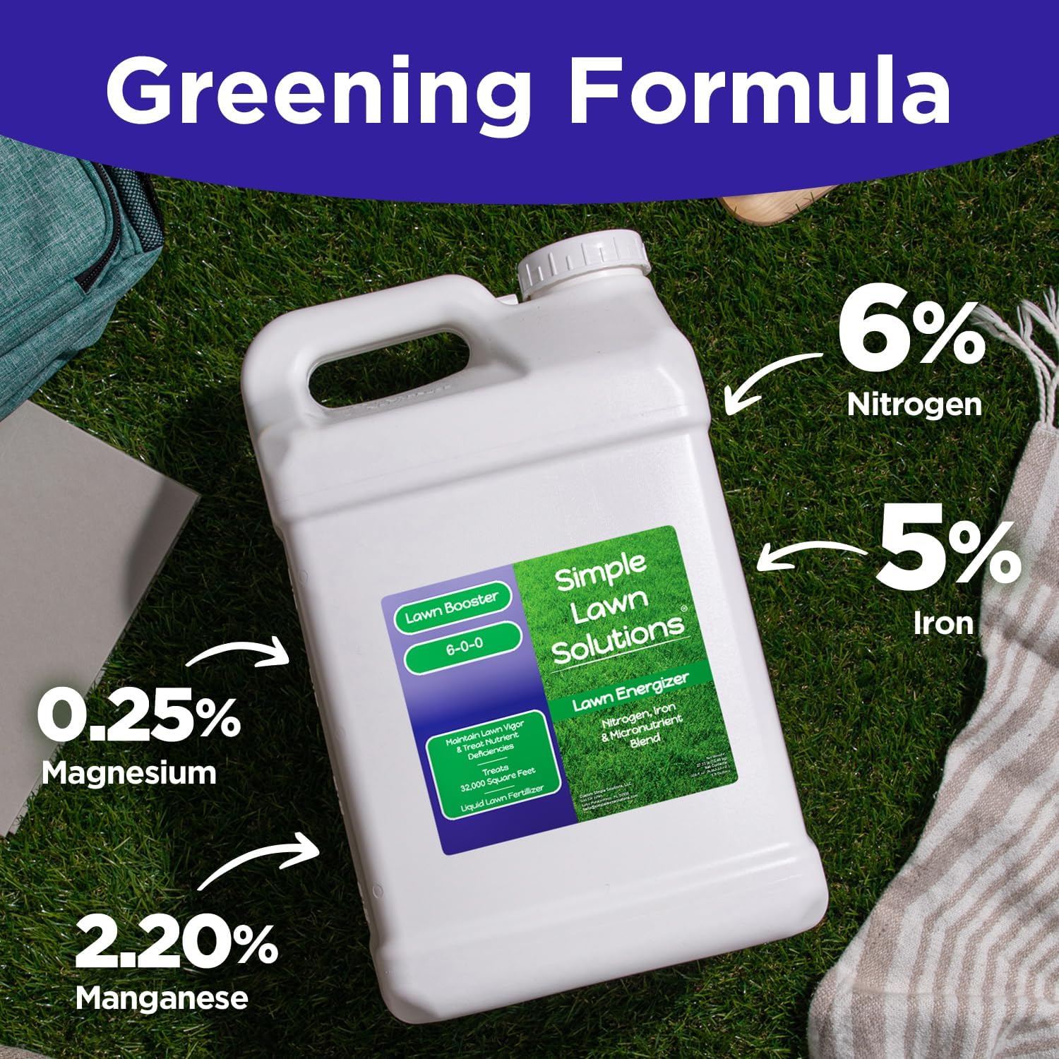 Commercial Grade Lawn Fertilizer with Iron- Liquid Fertilizer Spray- Nitrogen and Iron for Deeper Green Turf- Any Grass Type - Simple Lawn Solutions - Lawn Energizer - 32 Ounce