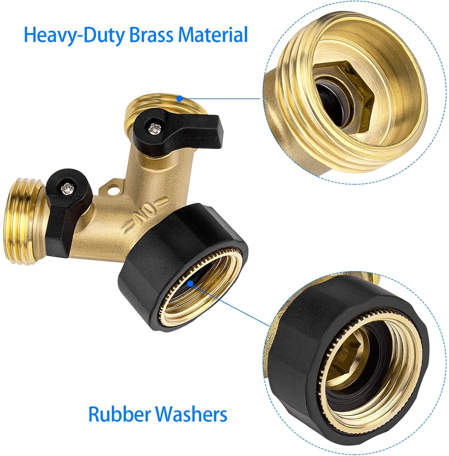 3 Pack Hose Splitter, 2 Way Brass Garden Hose Y Valve Connector Adapter