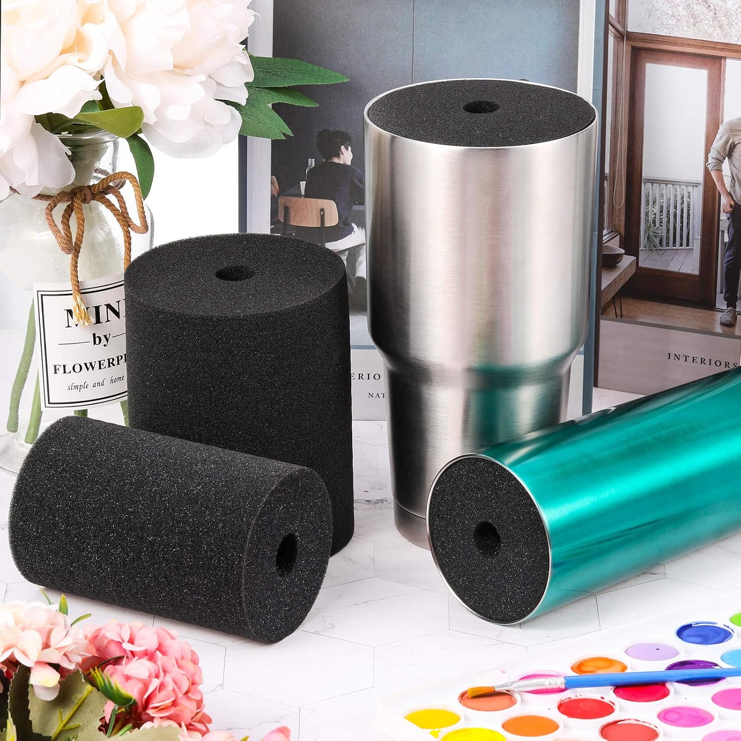 Weewooday 4 Pieces Cup Turner Foam Tumbler Turner Foam Inserts for 3/4 Inch PVC Pipe Tumbler Spinner Sponge Crafting for 10 oz to 40 Accessories